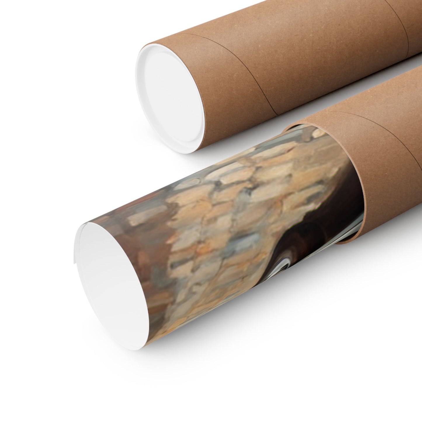 Rolled Italian landscape car poster in a brown shipping tube for art enthusiasts