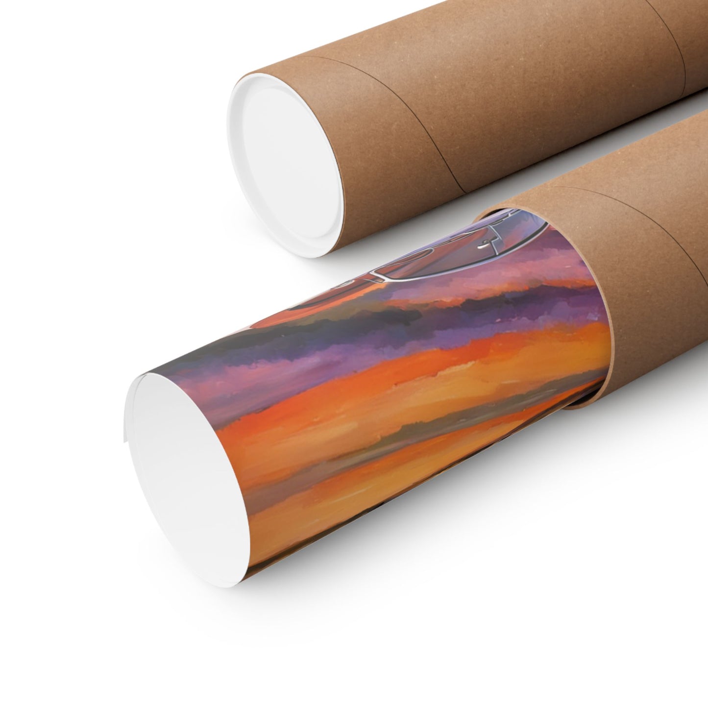 Lavender field car poster wrapped in a protective tube for easy shipping and display