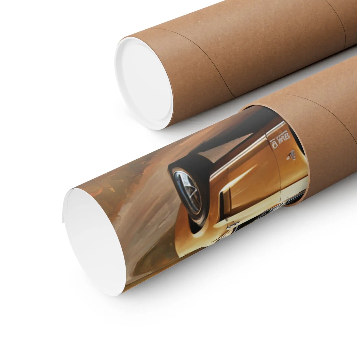 Muscle car poster rolled and packaged in a cardboard tube for easy shipping and storage