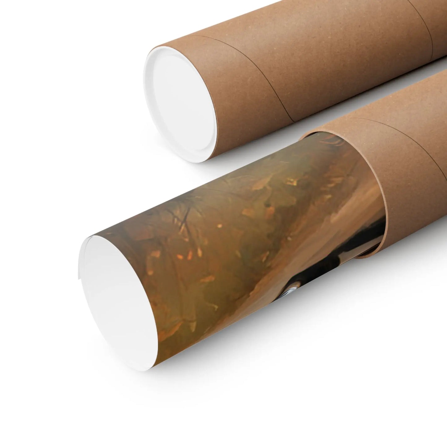 Muscle car poster rolled up in a protective cardboard tube for safe storage and shipping