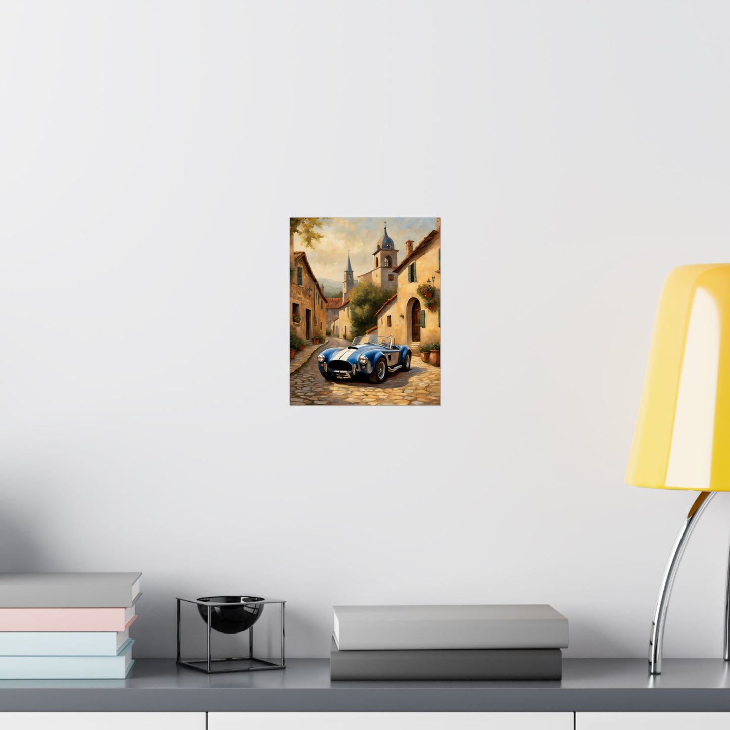 Nostalgic American Car Art poster featuring a classic car in a scenic street setting