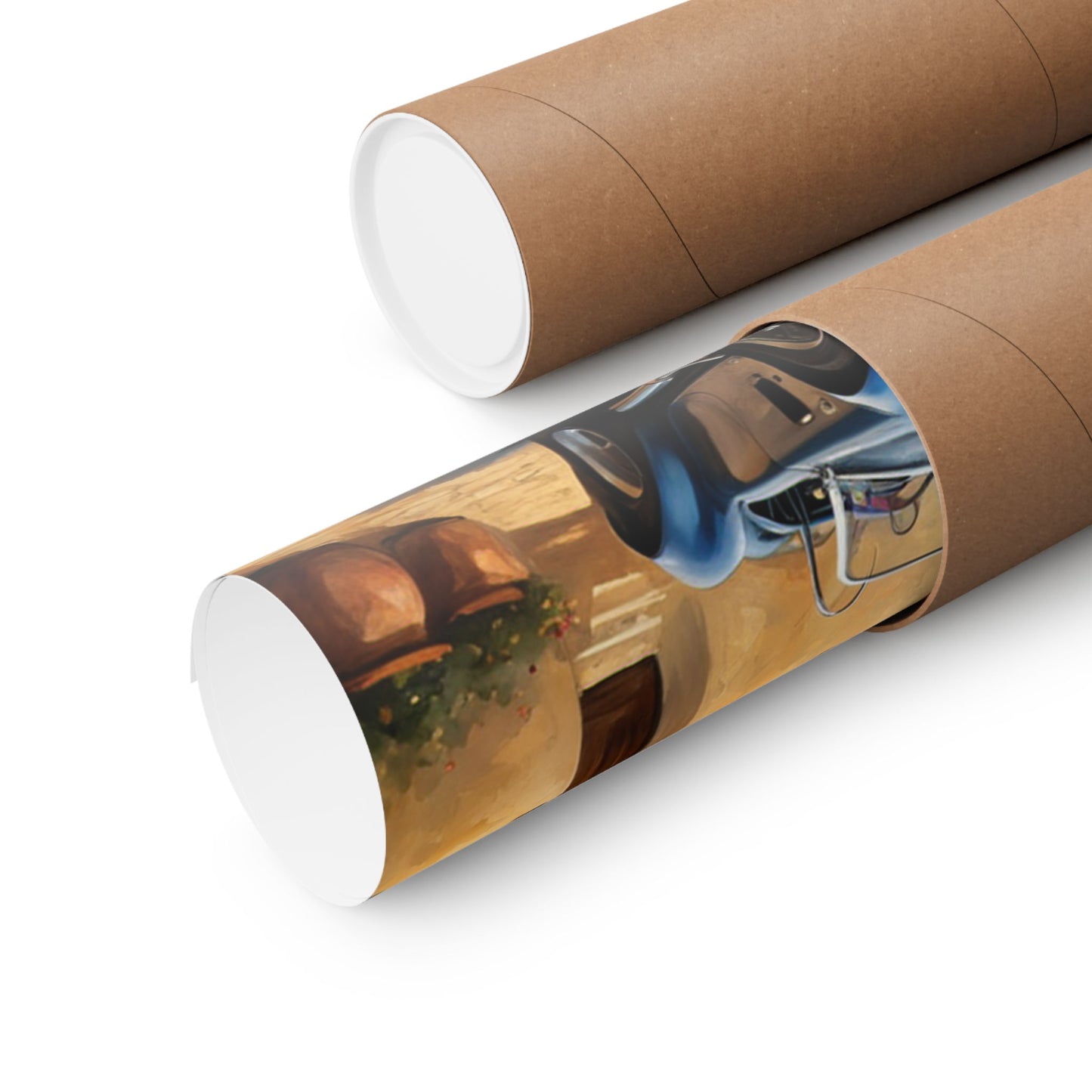 Nostalgic American Car Art Poster rolled in a protective tube for delivery and storage