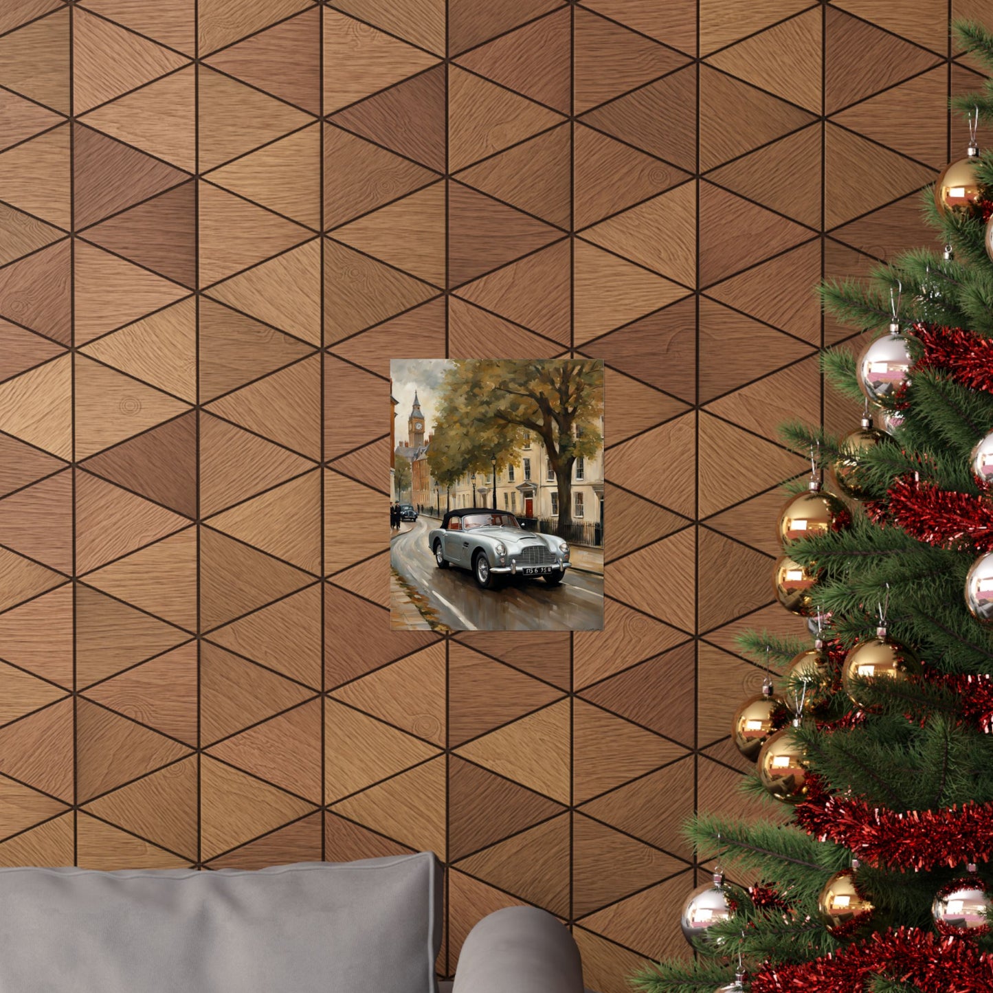 Nostalgic Automobile Wall Art featuring a classic car on a decorative wall background