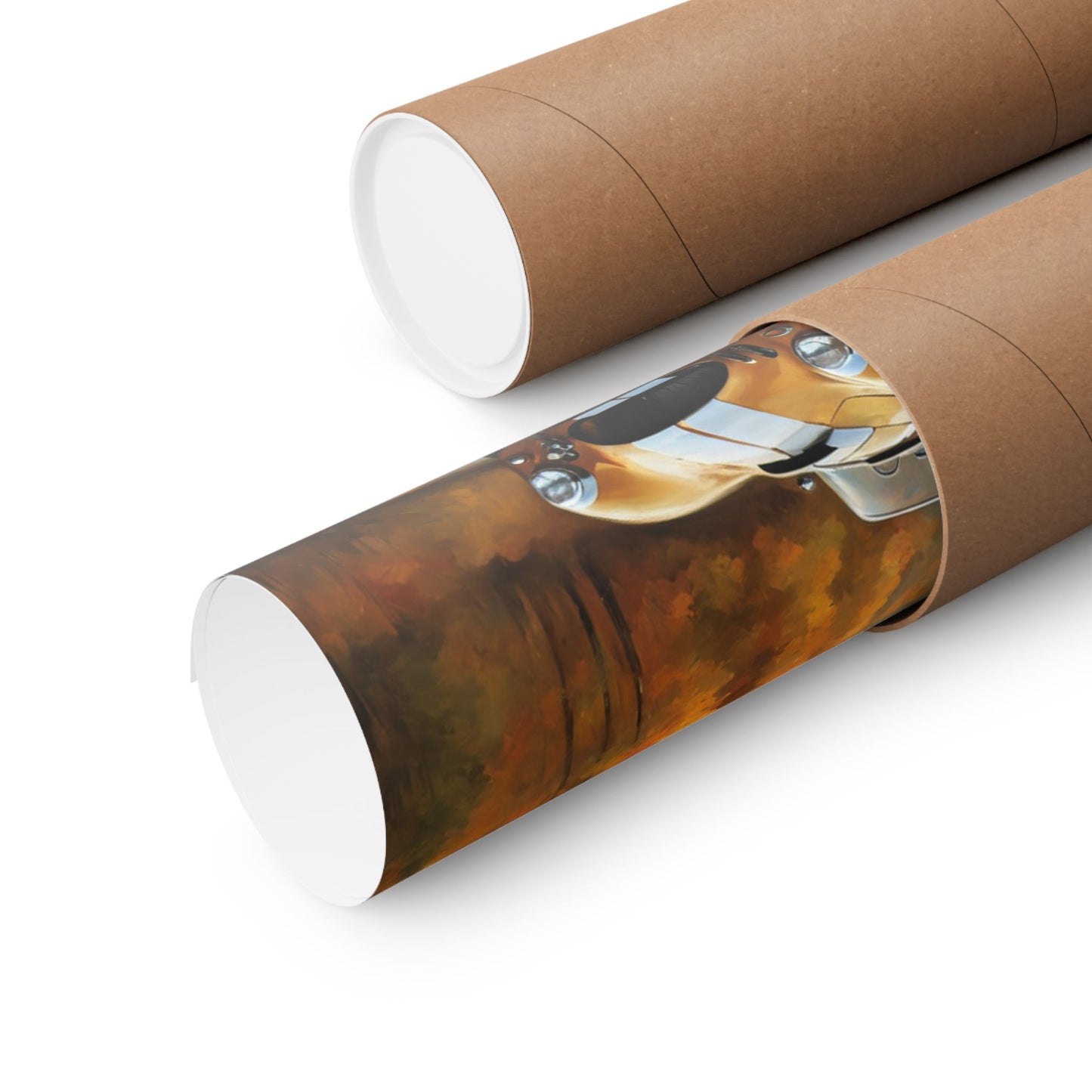 Old American Car Poster rolled in a protective tube, featuring vibrant colors and vintage design