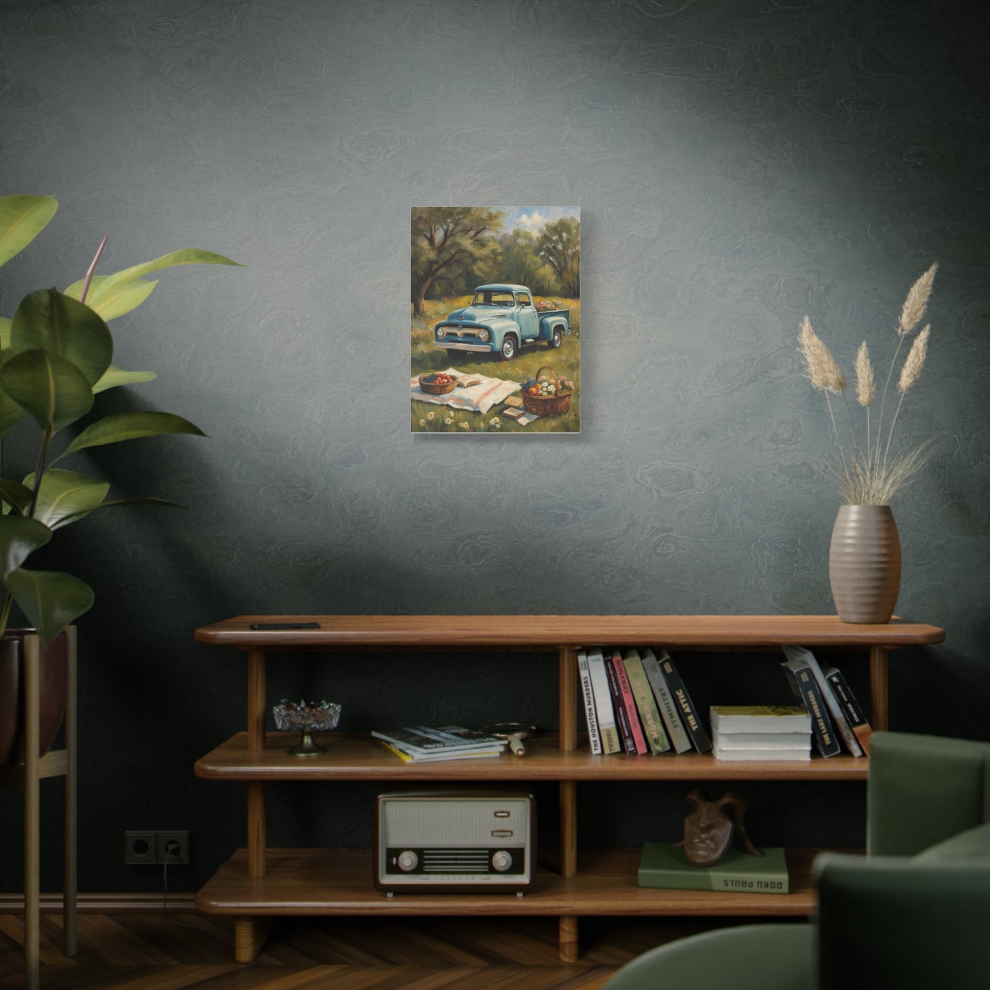Old Truck Canvas Art Print featuring a vintage truck in a scenic setting, perfect for home decor