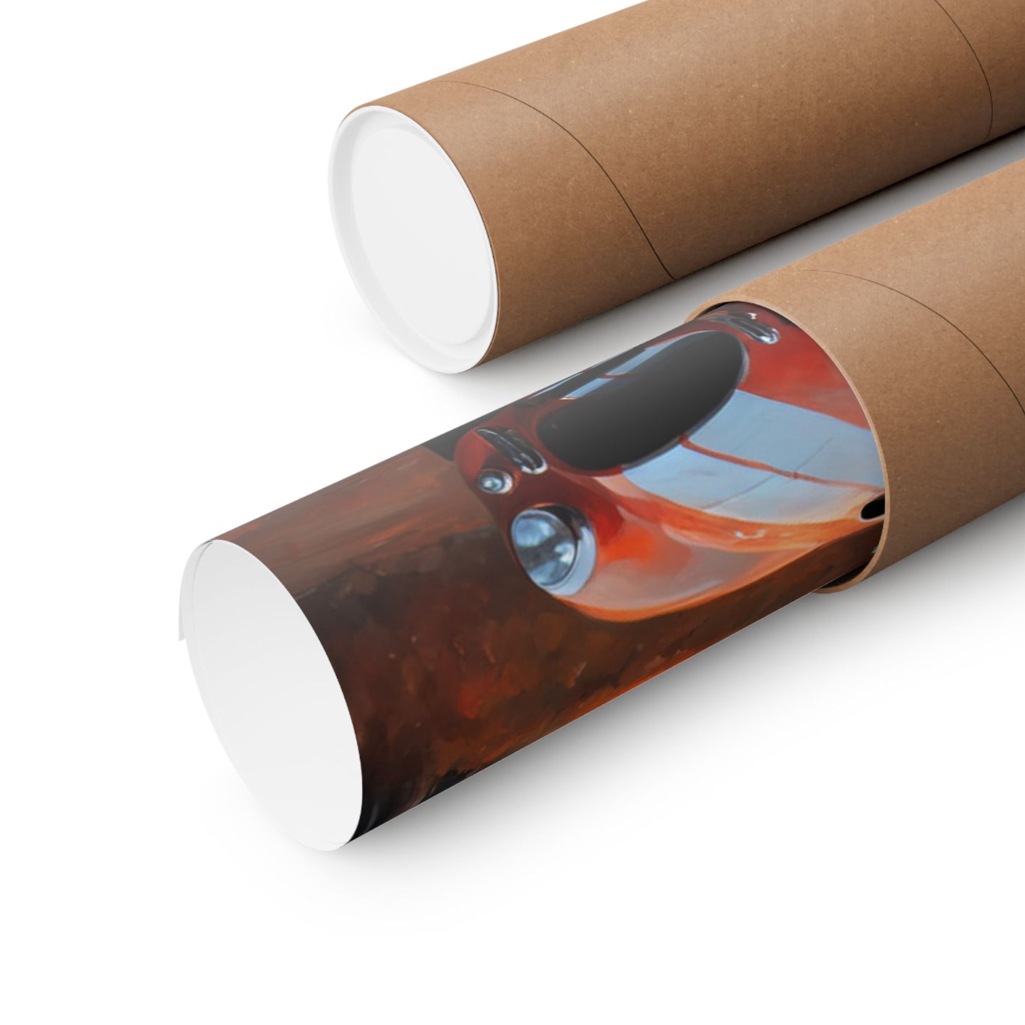 Retro American Car Art poster rolled in a protective cardboard tube for easy storage