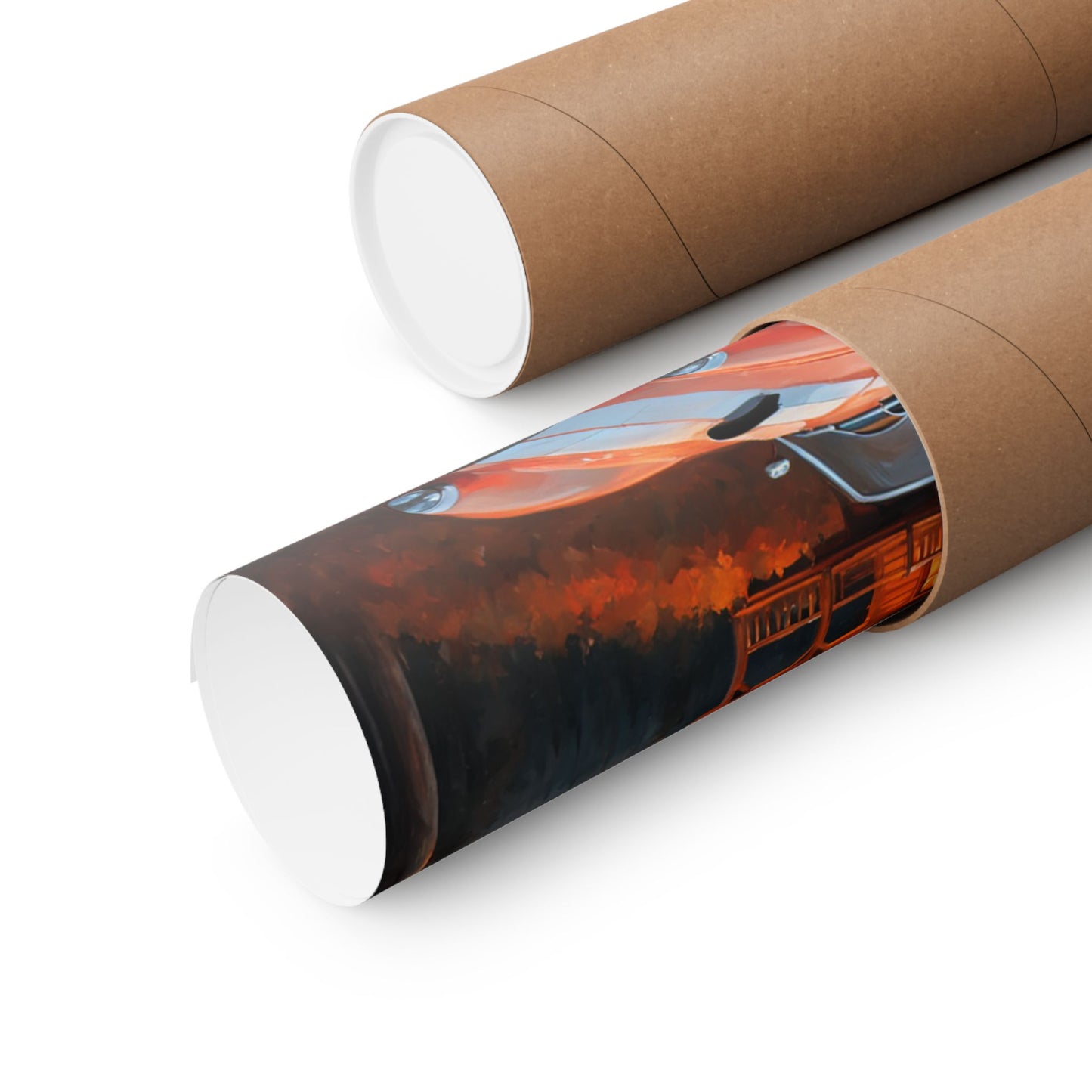 Retro American Car Art poster rolled in a tube for easy storage and display