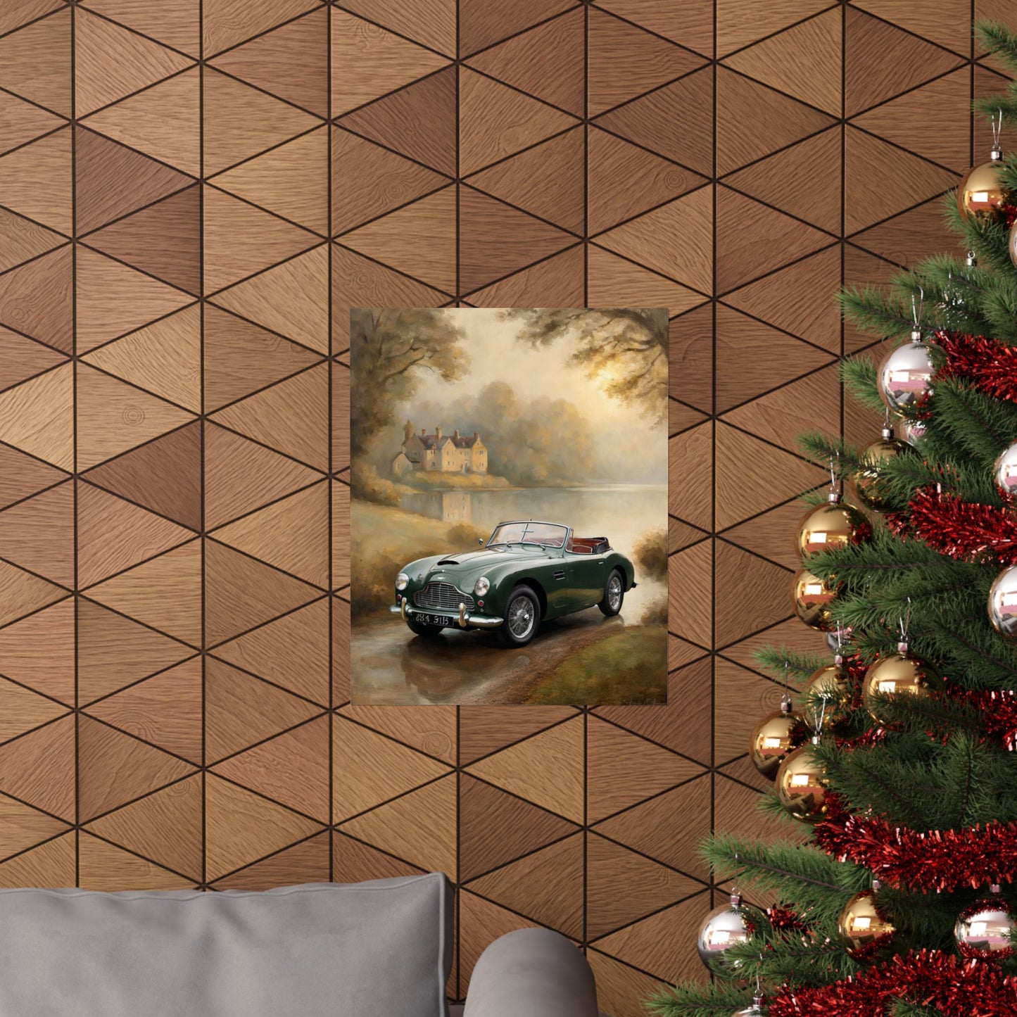 Retro Car Wall Decor featuring a classic convertible on a serene landscape backdrop