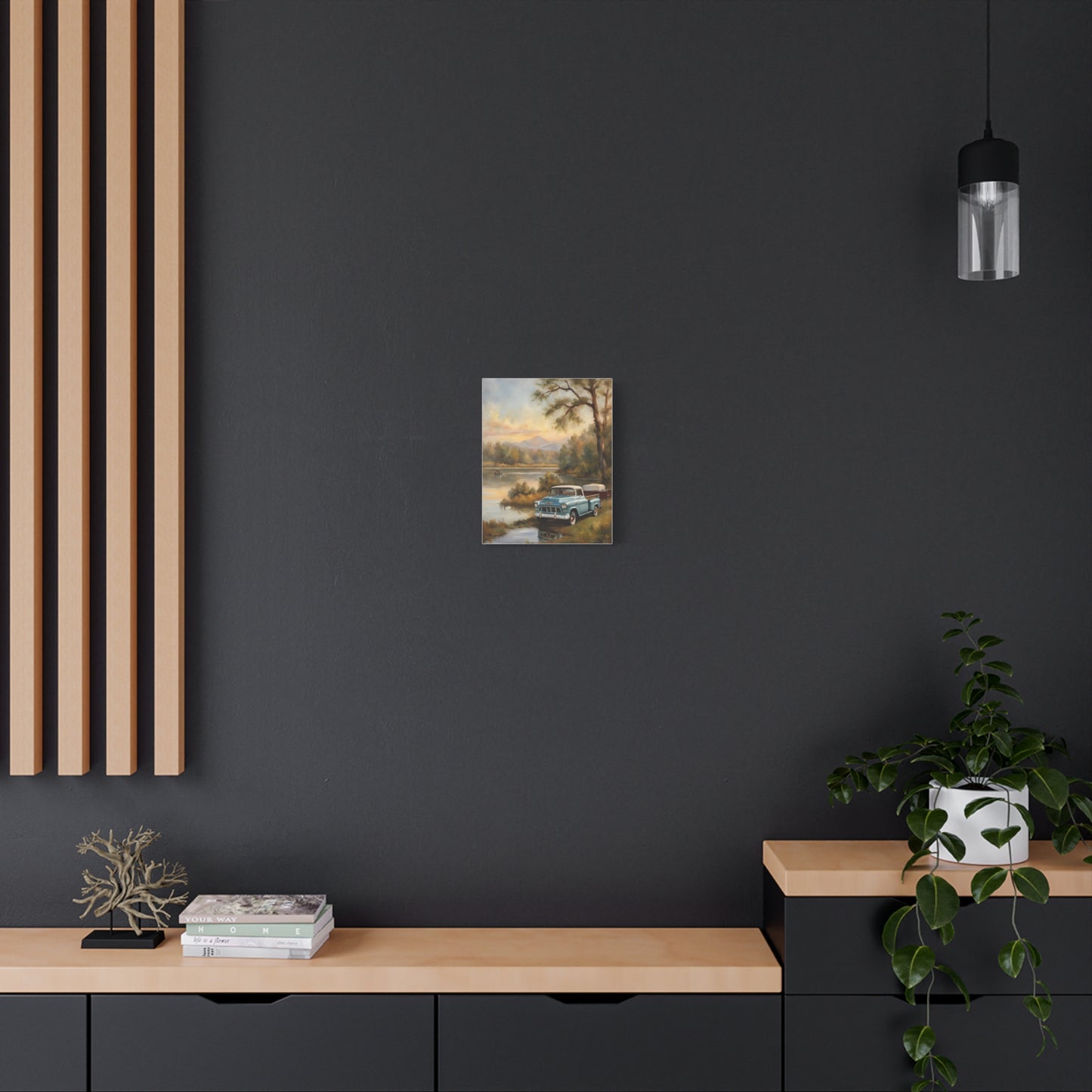 Rustic landscape canvas print featuring a serene nature scene on a modern wall