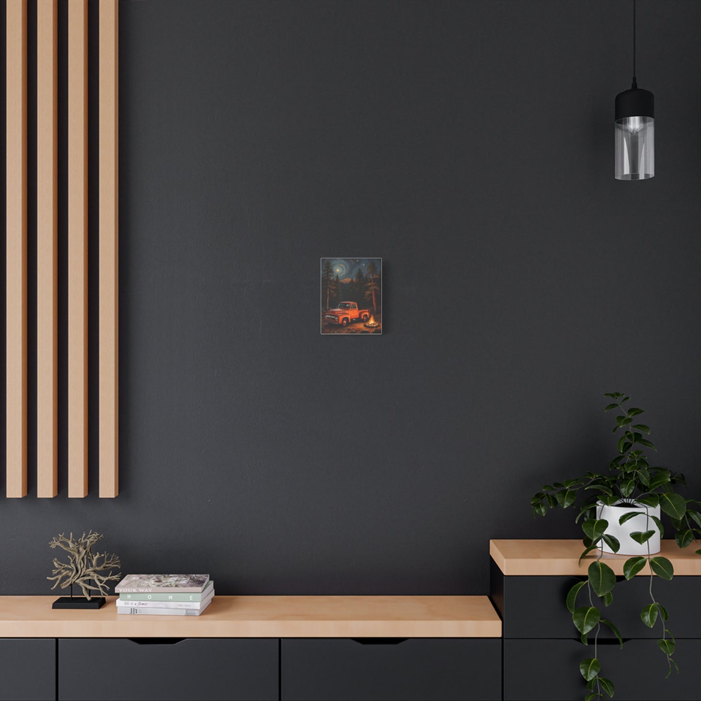 Rustic Truck Canvas Art featuring a vintage truck in a stylish home interior