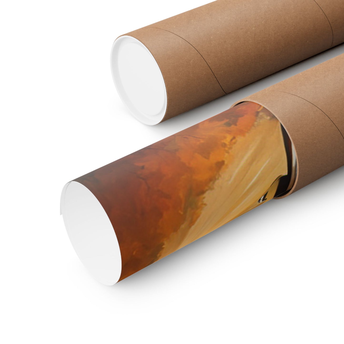 Scenic vintage car posters rolled in sturdy packaging for easy transport and display