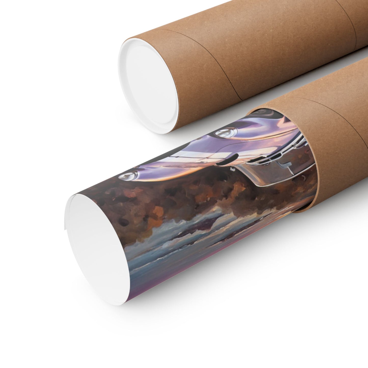 Vintage American Car Art Poster rolled in a protective tube for easy storage and display