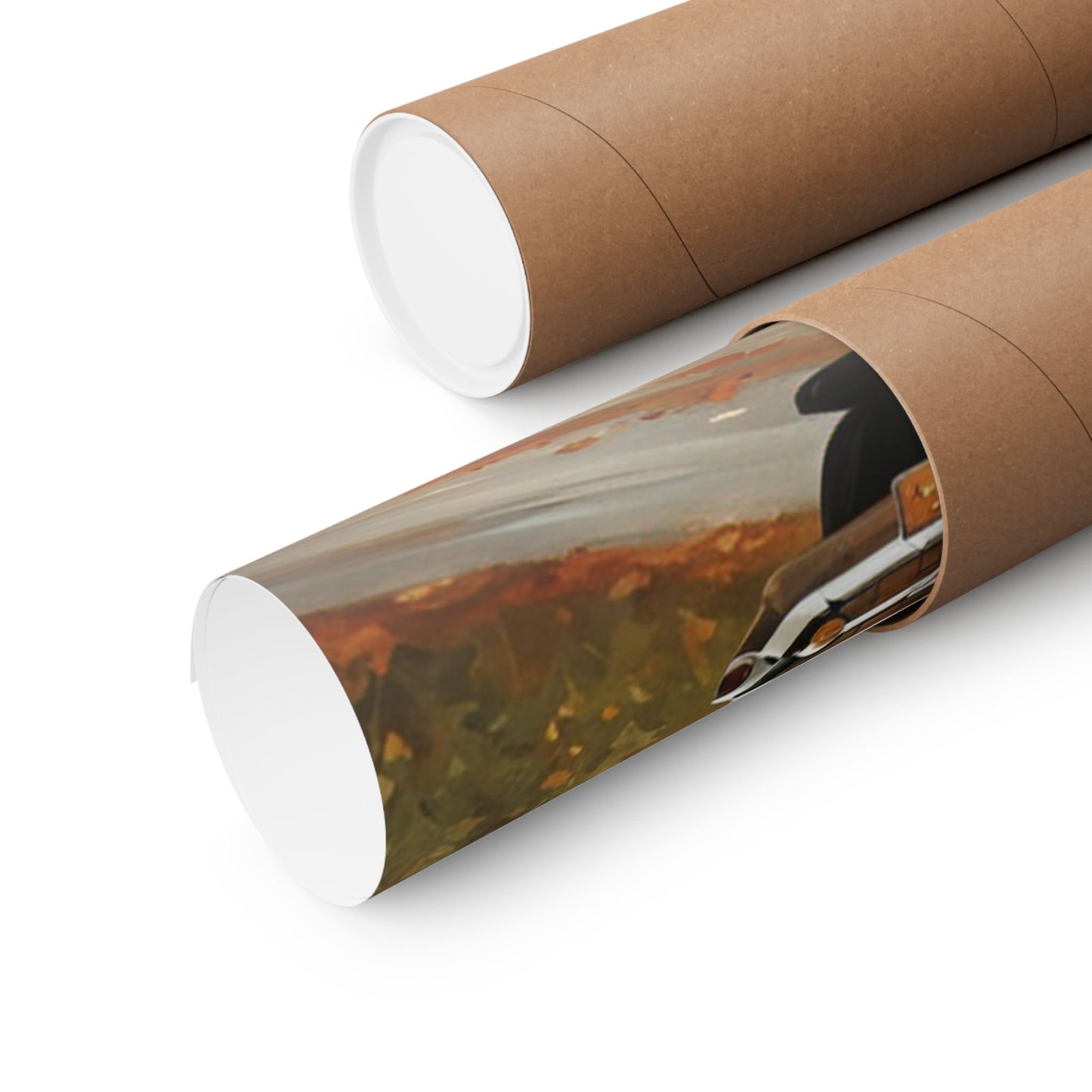 Vintage car autumn poster rolled in a protective tube ready for delivery