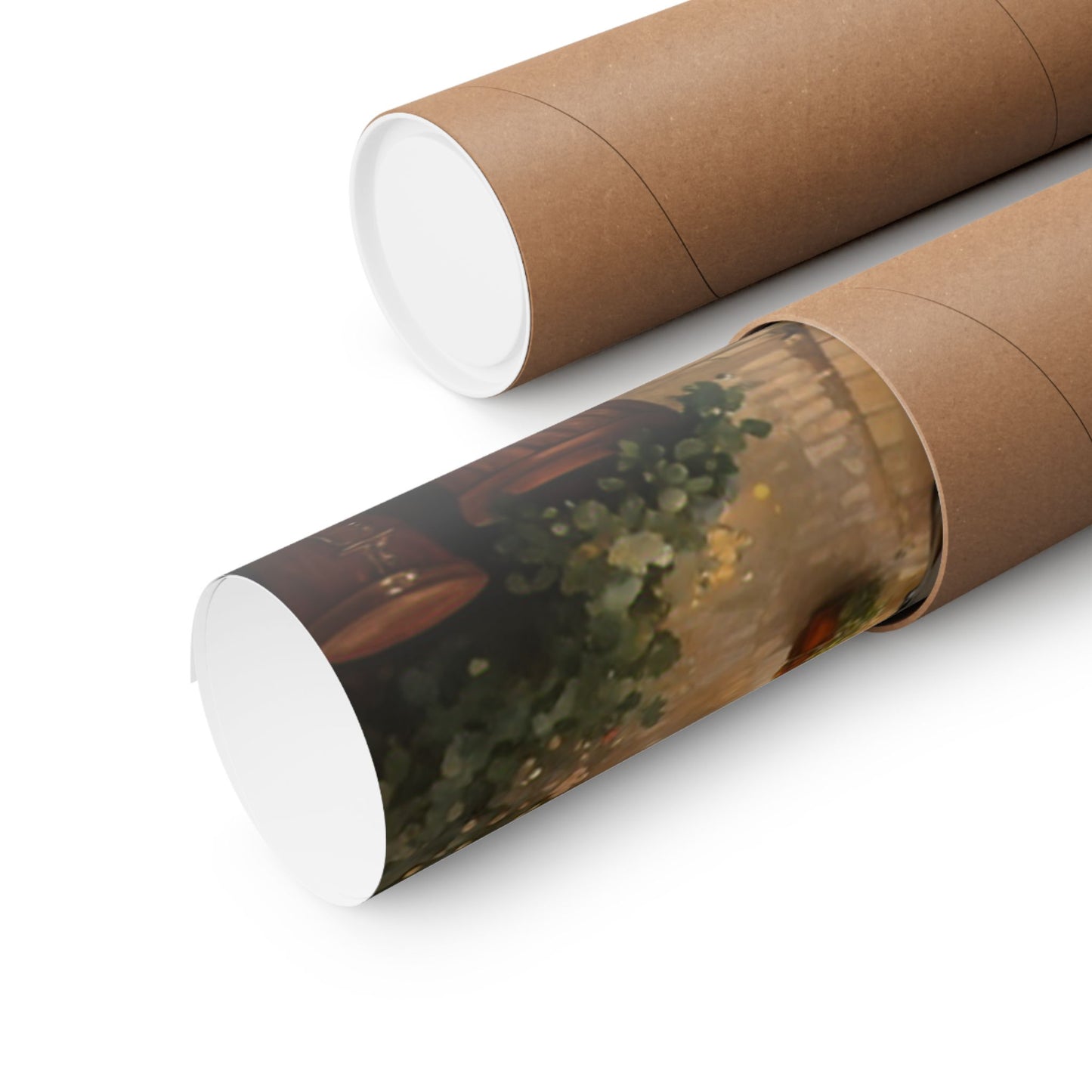 Vintage car poster wall art rolled up in eco-friendly packaging for easy transport