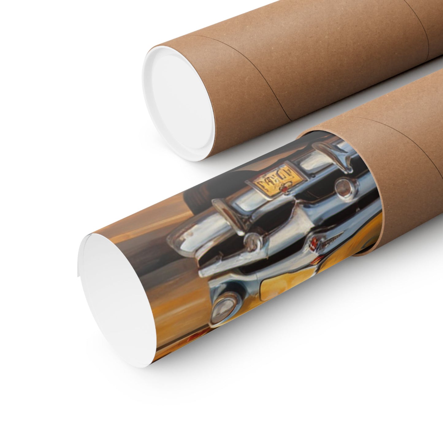 Vintage car wall art print rolled in a protective tube ready for delivery
