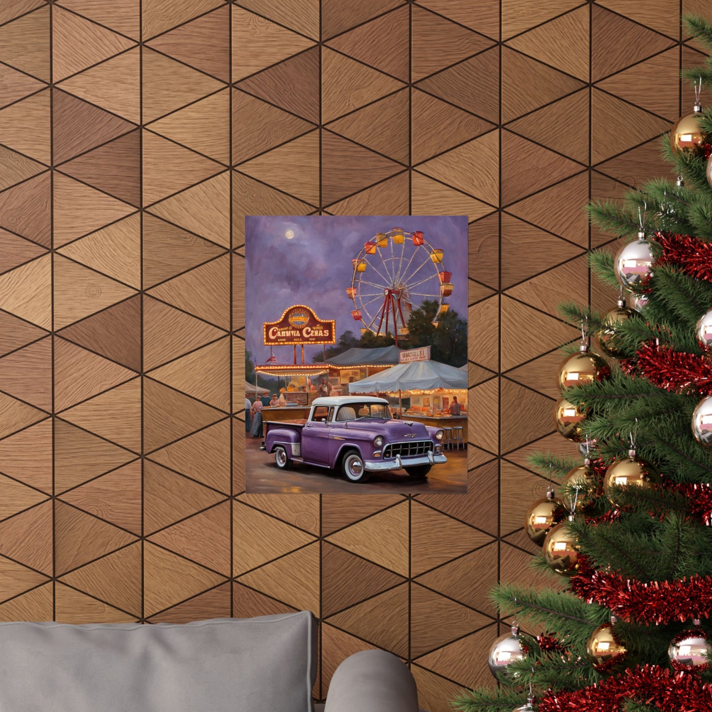 Vintage Carnival Poster featuring a classic truck and ferris wheel with vibrant colors