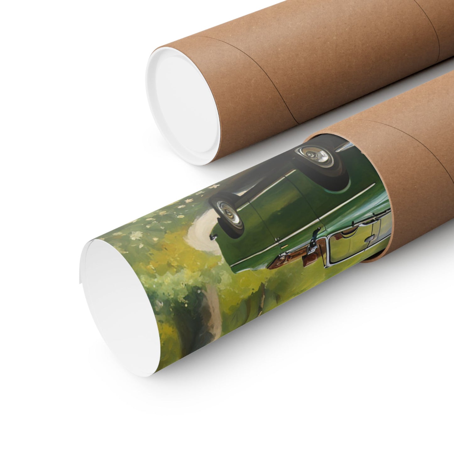 Vintage Convertible Car Art Print rolled and packaged in eco-friendly tube for easy display