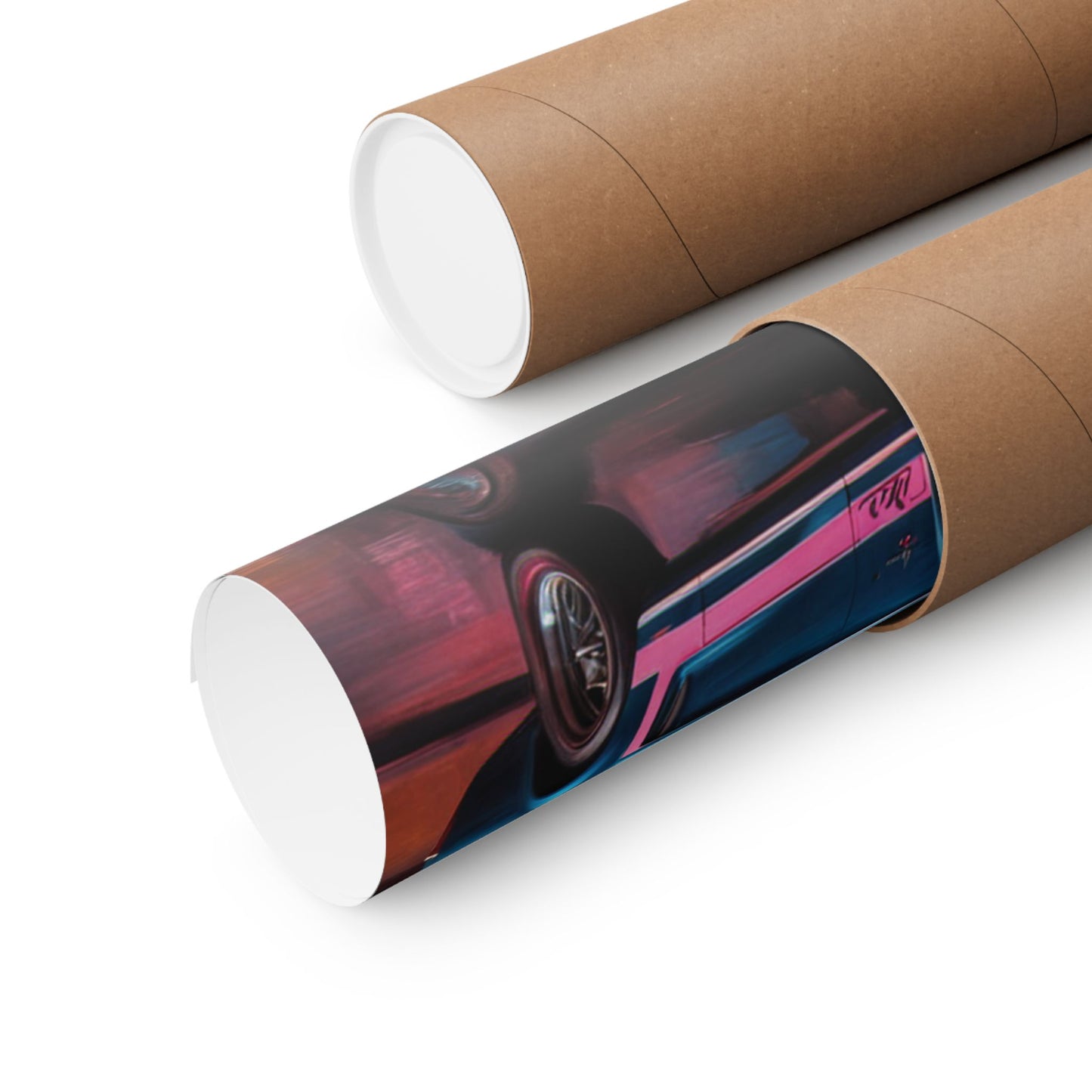 Vintage muscle car wall art rolled in eco-friendly packaging for stylish home decor