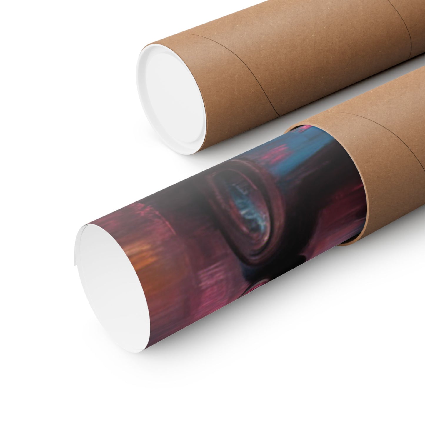 Vintage muscle car wall art rolled up in a protective shipping tube for easy display