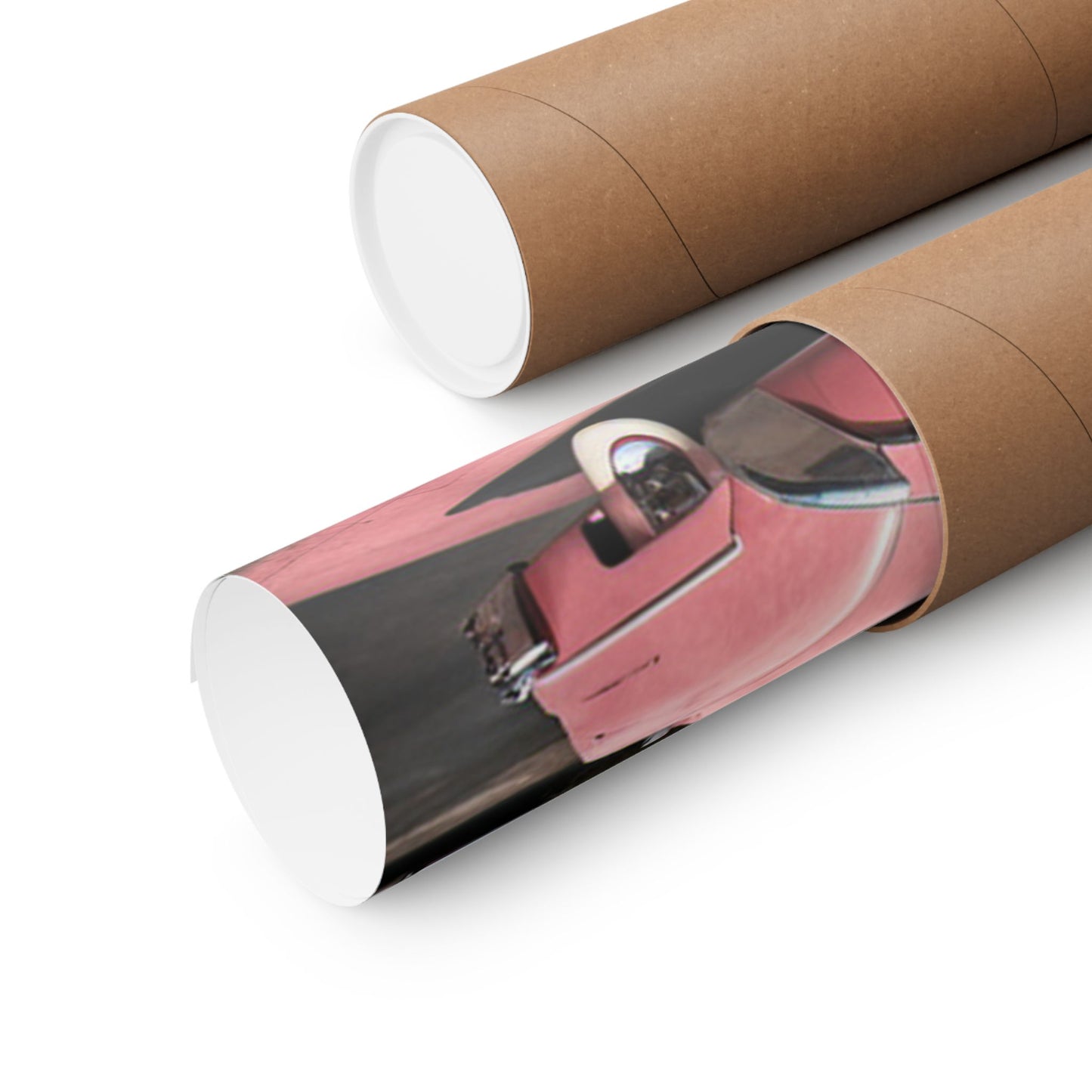 Vintage Retro Travel Poster featuring a classic car design, rolled in a protective tube for easy storage