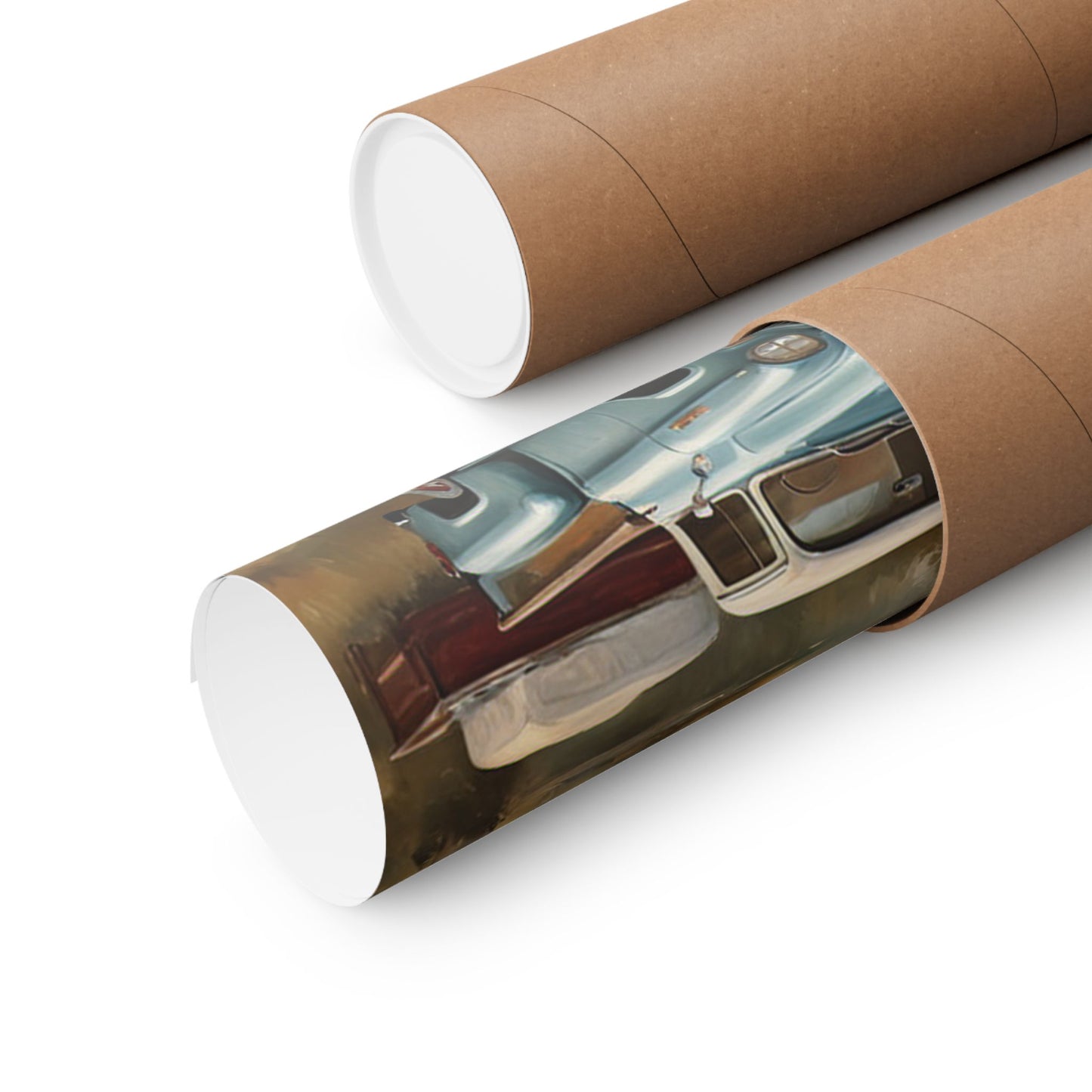 Vintage Truck Landscape Art rolled up in a tube packaging for easy storage and display