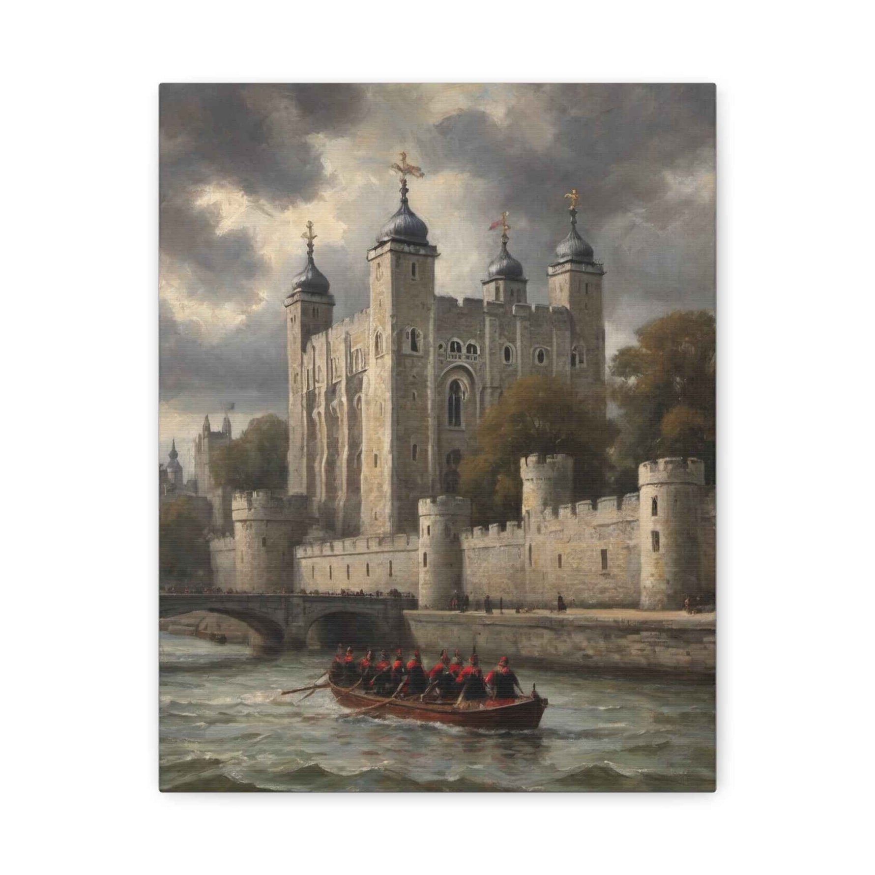 Historic Castle Matte Canvas Wall Art — Tower of London River Scene