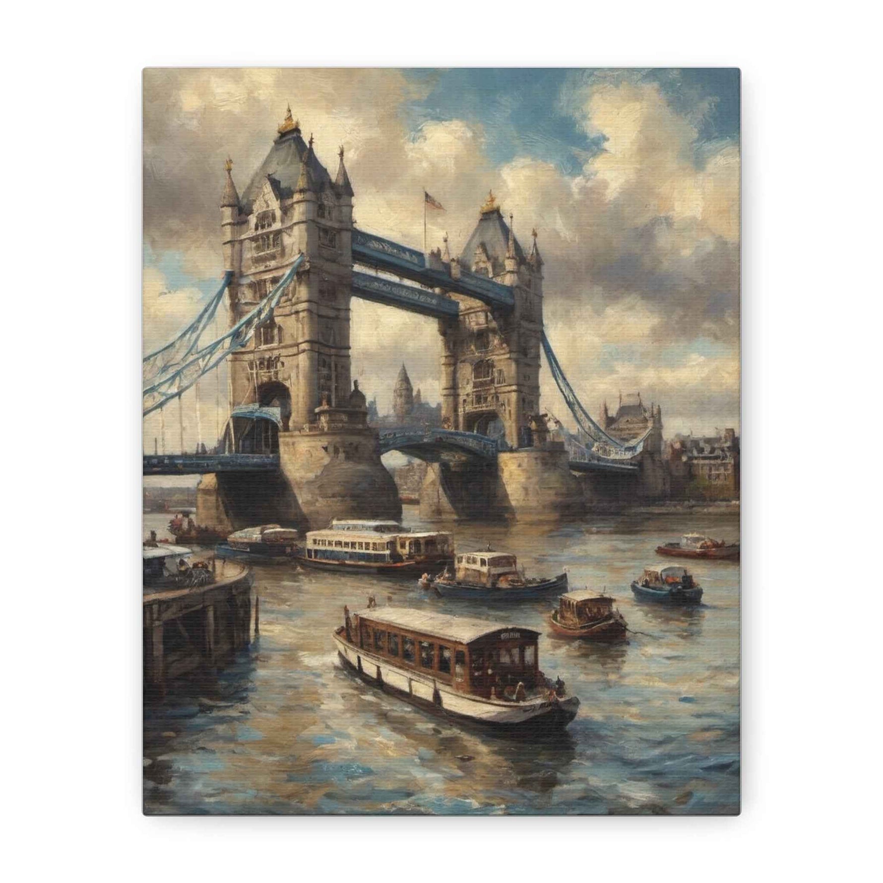 Tower Bridge London Canvas Print — Vintage River Thames Oil-Style Wall Art