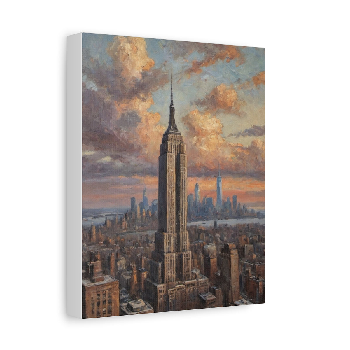 Empire State Building New York Canvas Wall Art | Historic NYC Sunset Skyline Canvas Print | Impressionist Manhattan Skyscraper Art for Living Room & Office