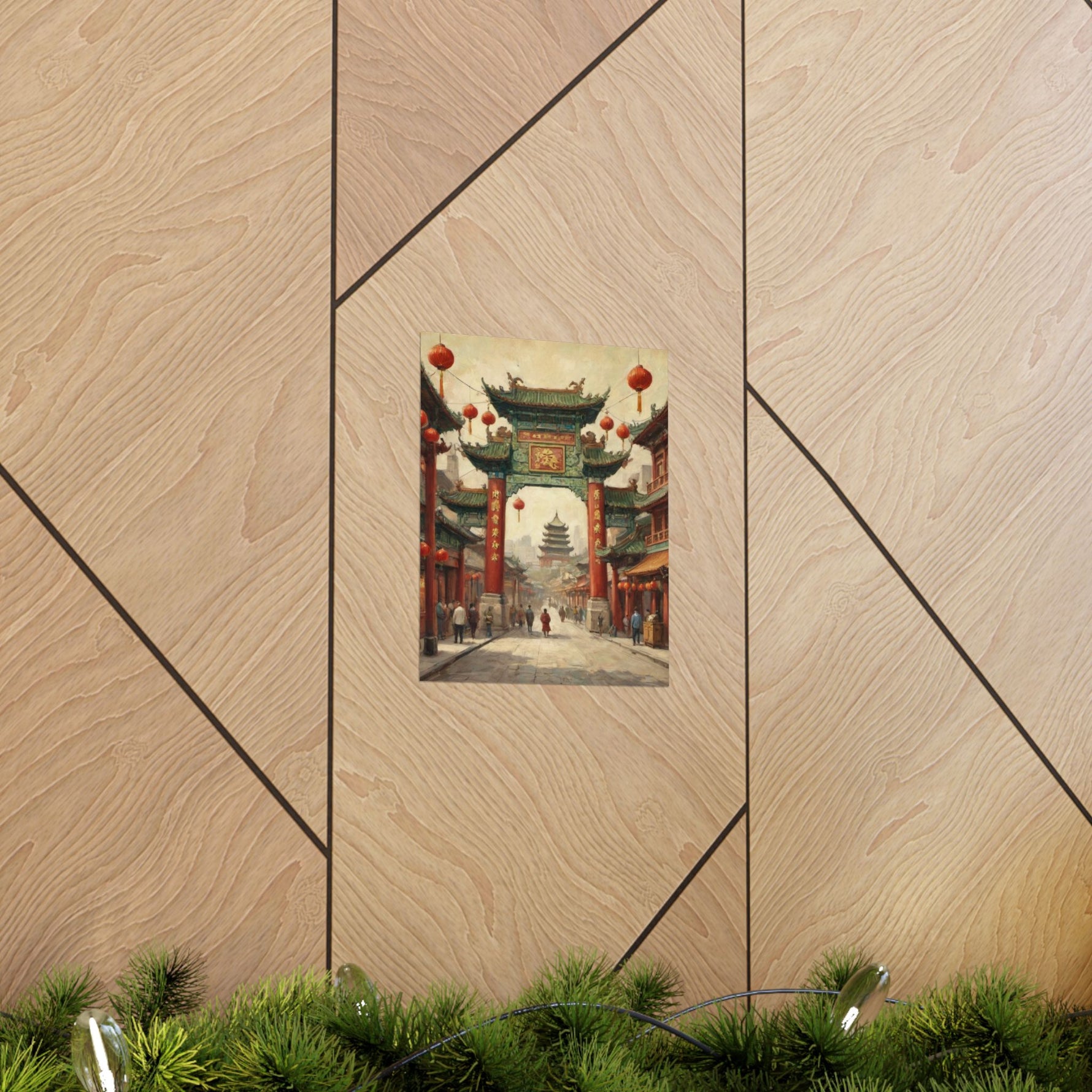Chinese Street Archway Matte Poster — Vintage Pagoda Lantern Travel Art - AquilVision