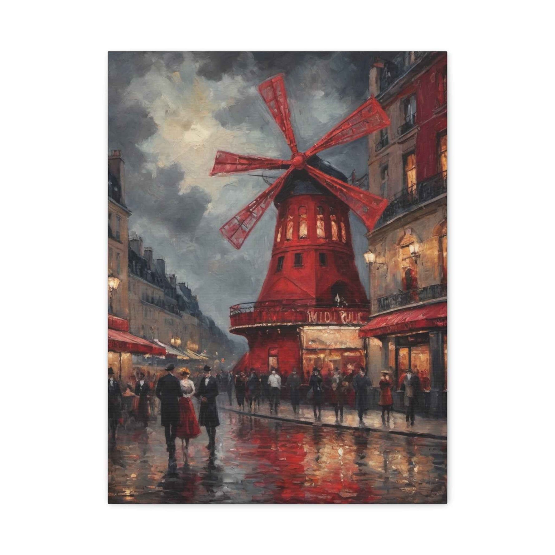 Paris Street Scene Canvas Print — Red Moulin Windmill Matte Stretched Wall Art - AquilVision