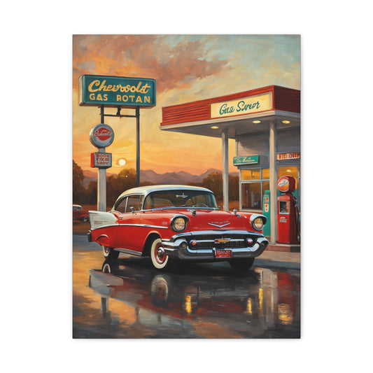 Vintage Car Canvas Wall Art, Retro Automotive Décor, Classic Chevrolet Poster, Gift for Car Lovers, Nostalgic Home Decoration