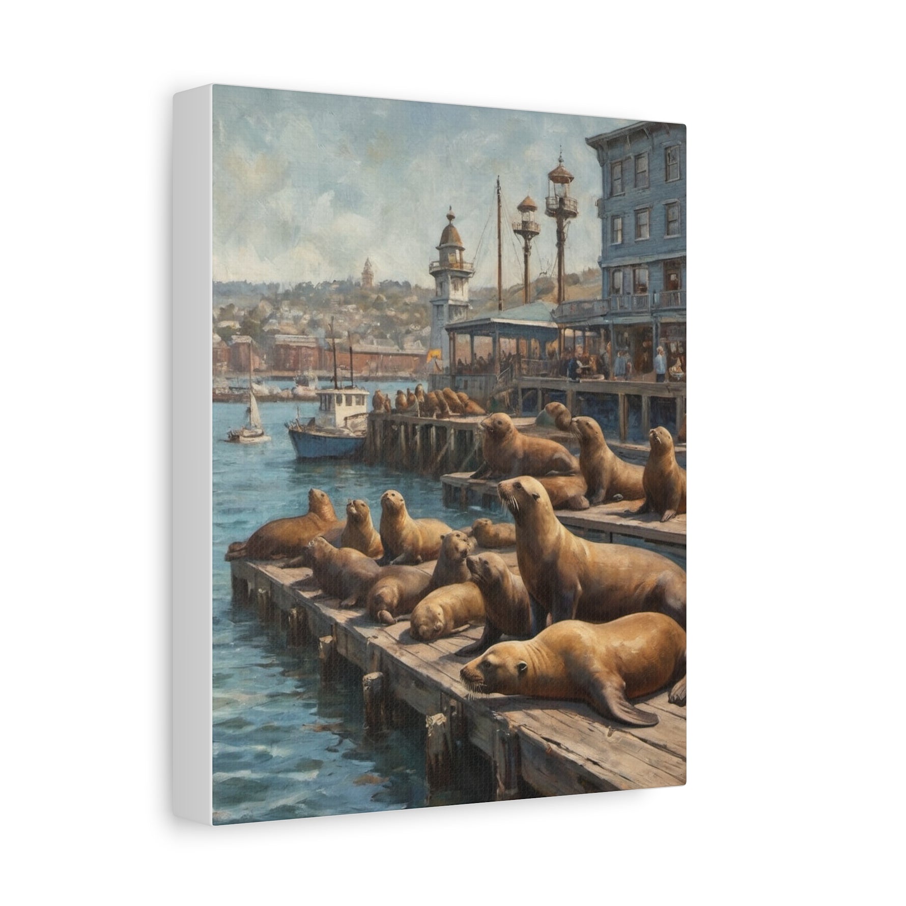 Sea Lions on Pier Matte Canvas Print — Nautical Coastal Wall Art - AquilVision