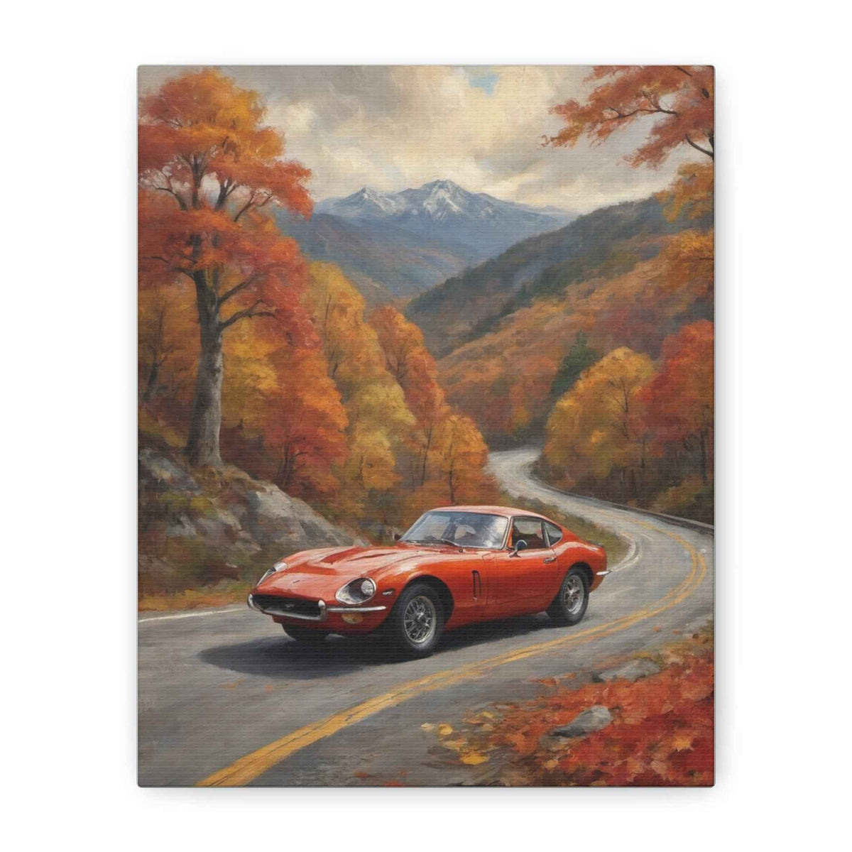 Vintage Red Sports Car Canvas Wall Art — Autumn Mountain Drive
