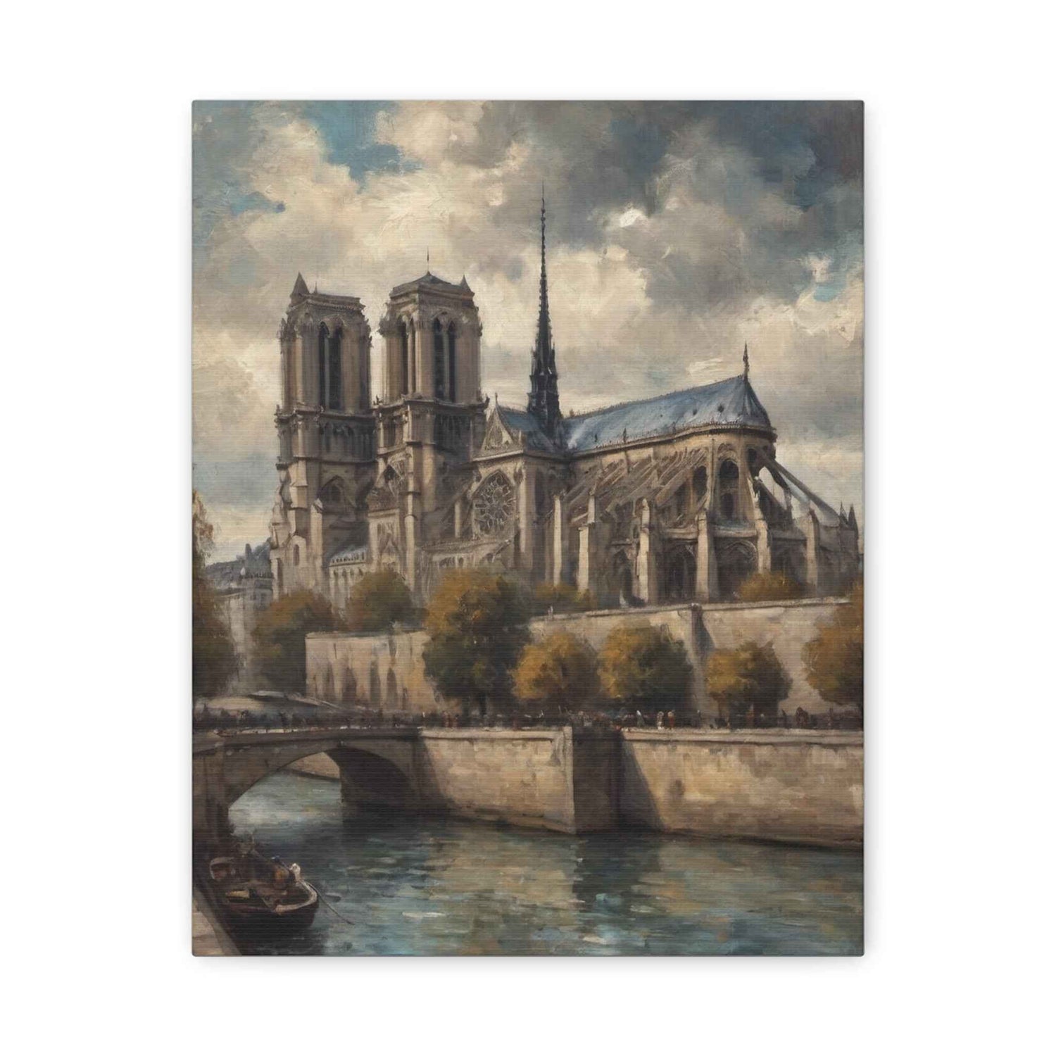Notre Dame Riverbank Matte Canvas Wall Art — Classic Parisian Cathedral Print - AquilVision