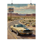 Vintage Mustang Road Trip Poster — Shelby 660 Motel Matte Vertical Art