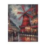 Paris Street Scene Canvas Print — Red Moulin Windmill Matte Stretched Wall Art - AquilVision