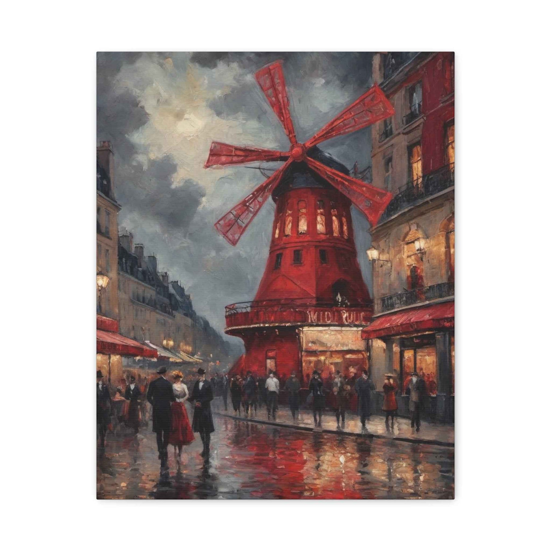Paris Street Scene Canvas Print — Red Moulin Windmill Matte Stretched Wall Art - AquilVision