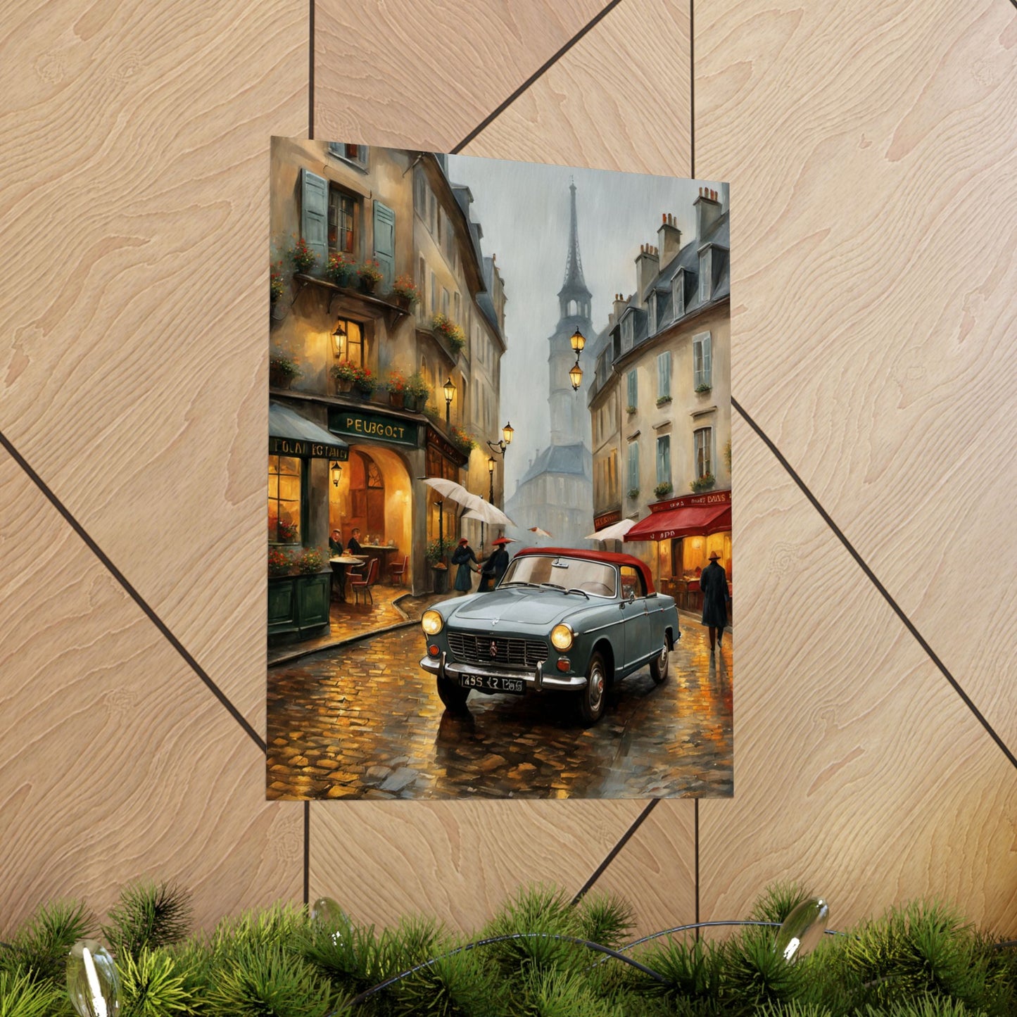 Charming Matte Poster, Travel Gift Vintage Car Art, Vintage Car Decor, Parisian Street Scene, Home Wall Art, Gift for Travelers Printify