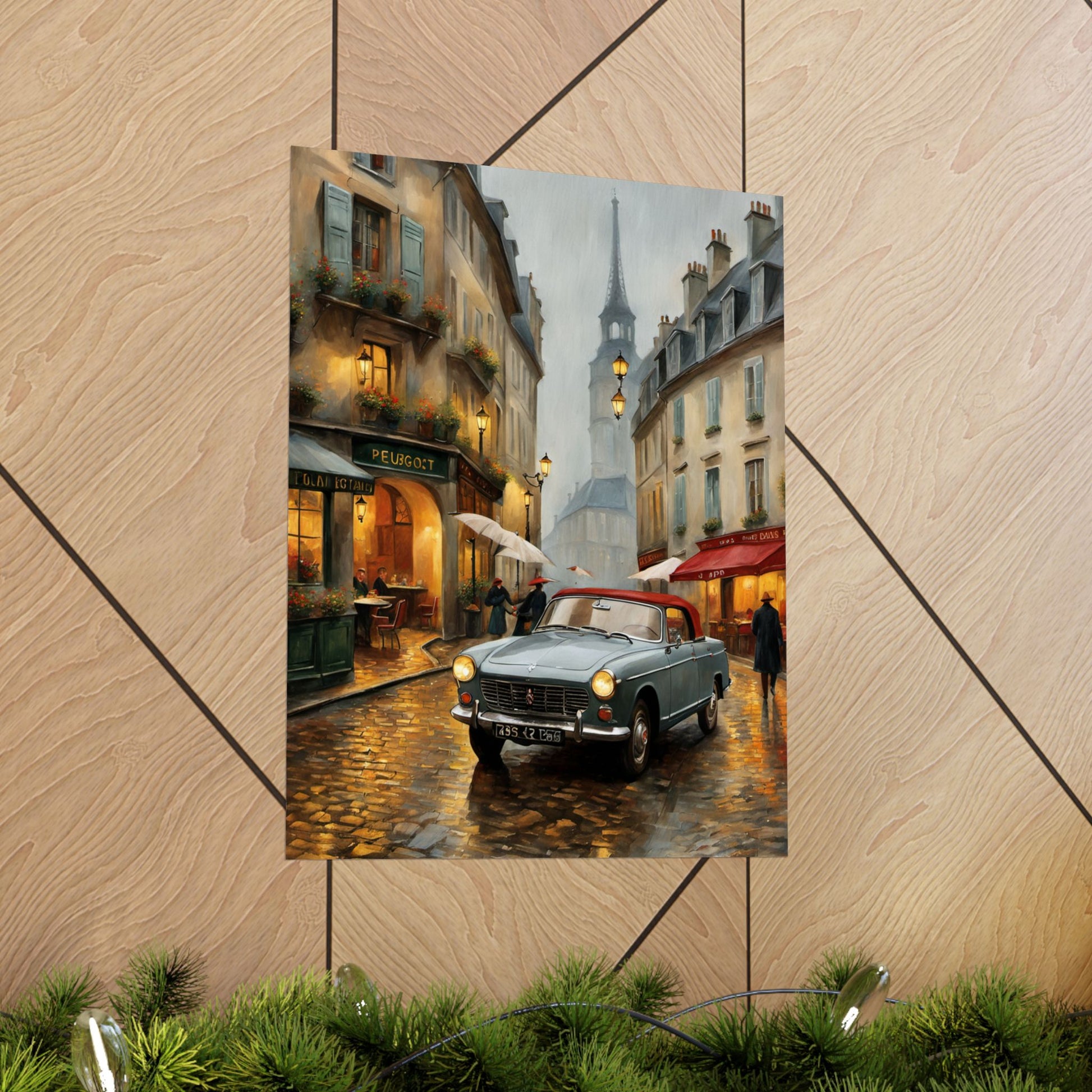 Charming Matte Poster, Travel Gift Vintage Car Art, Vintage Car Decor, Parisian Street Scene, Home Wall Art, Gift for Travelers Printify