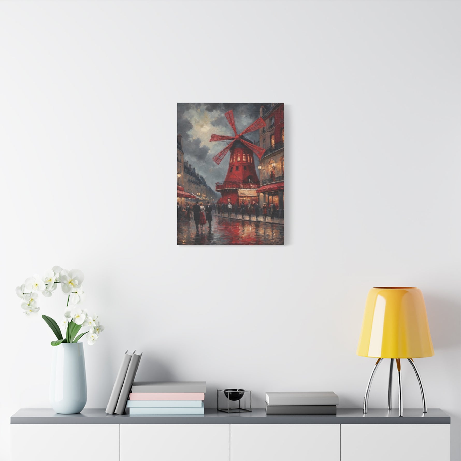 Paris Street Scene Canvas Print — Red Moulin Windmill Matte Stretched Wall Art - AquilVision