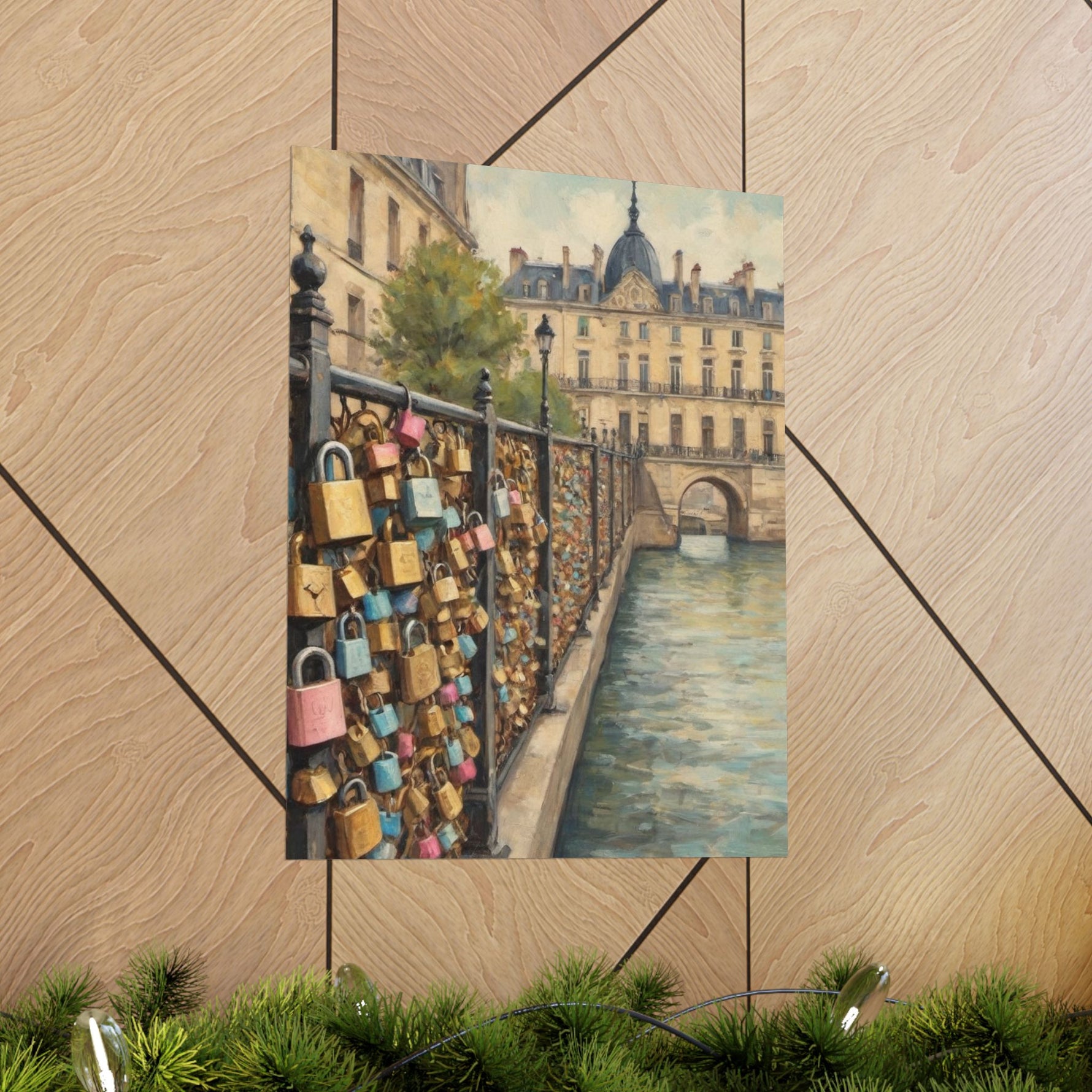 Paris Love Locks Matte Vertical Poster — Romantic Cityscape Wall Art - AquilVision