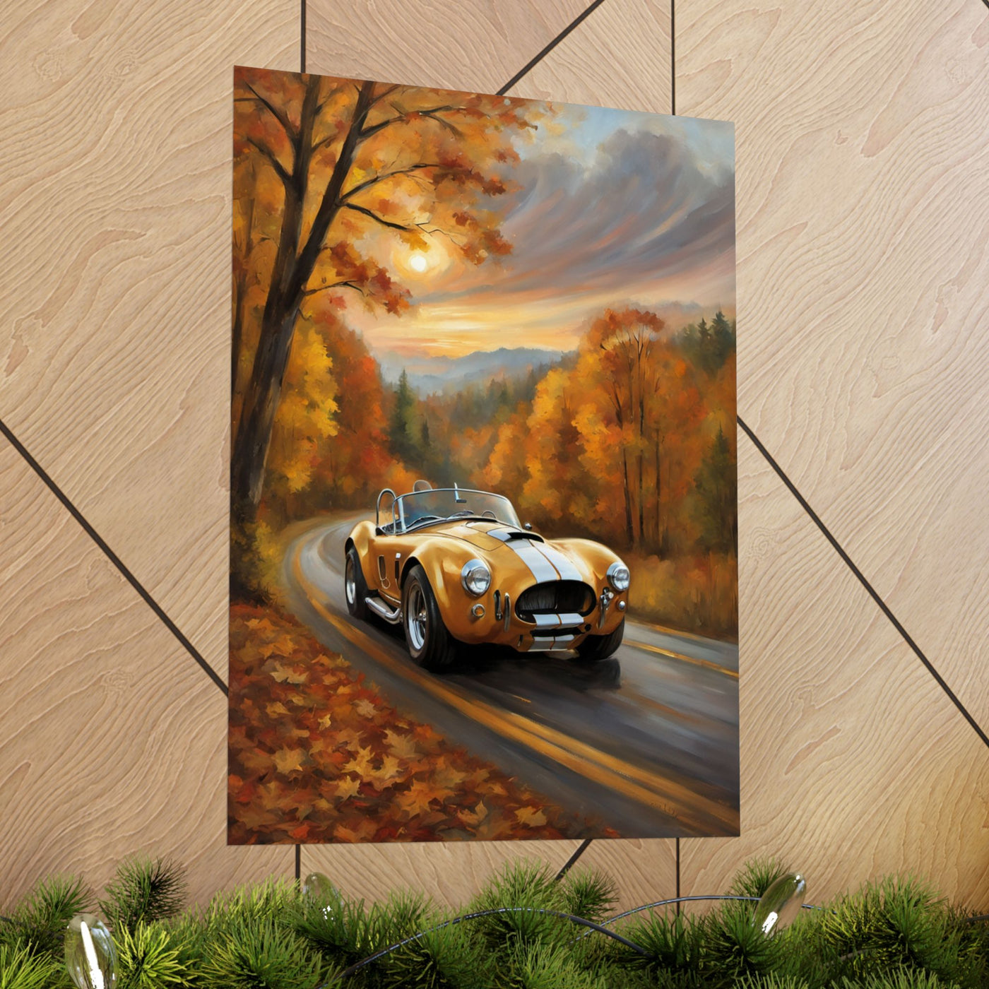 Vintage Car Art Poster, Fall Decor, Retro Wall Art, Gift for Car Lovers, Autumn Home Decor, Classic Vehicle Print Printify