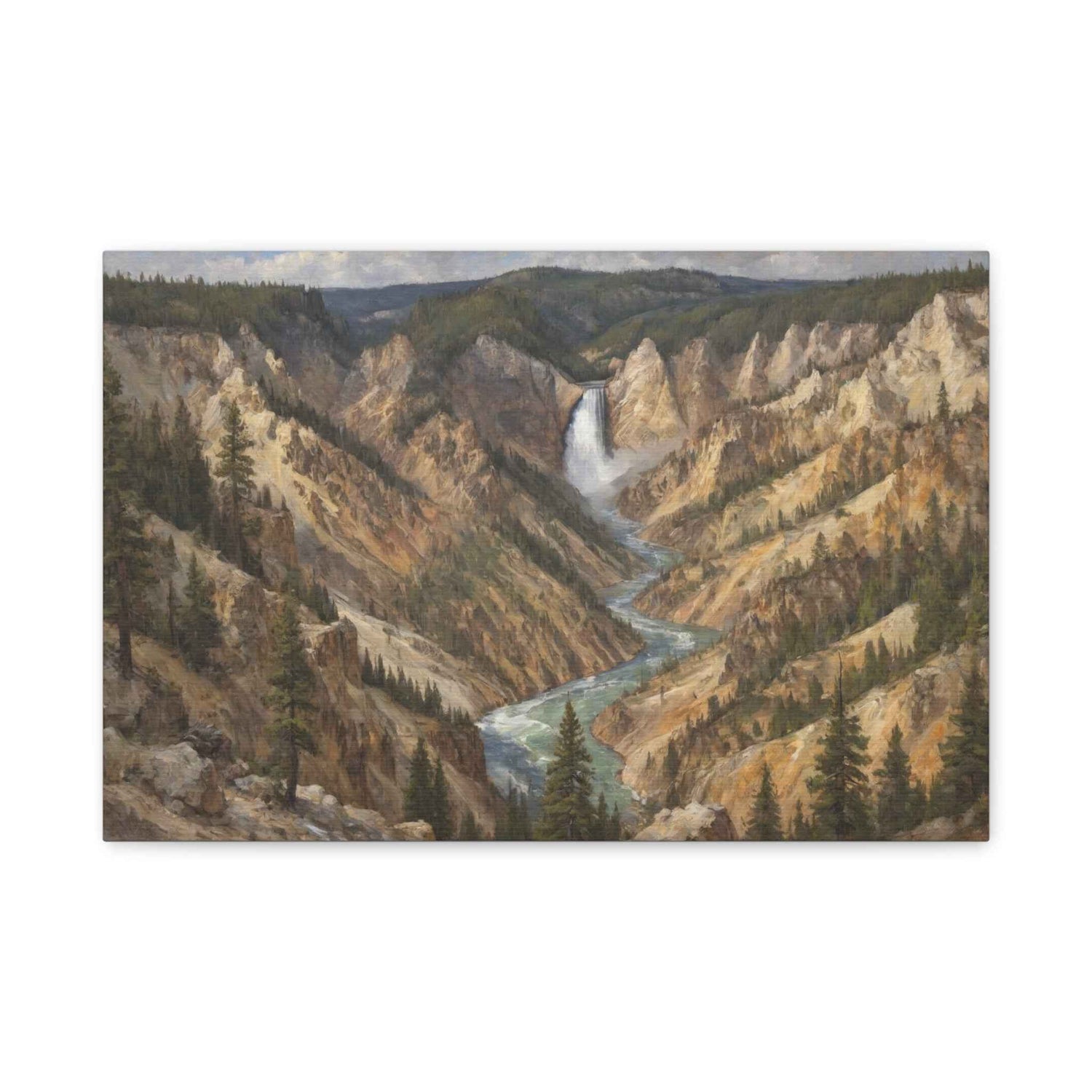 Yellowstone Canyon Waterfall Matte Canvas Wall Art — Nature Landscape Stretched Print - AquilVision