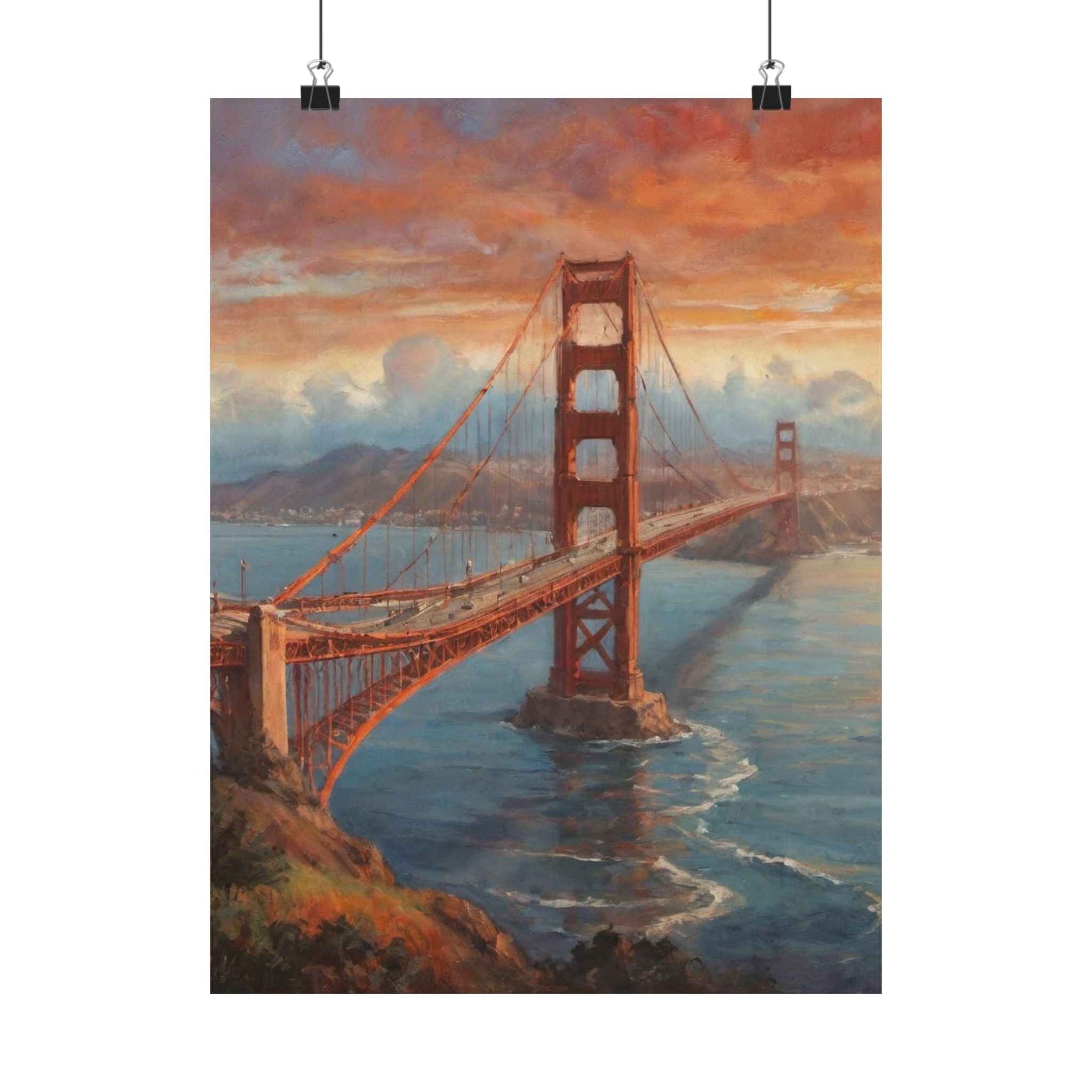 Golden Gate Bridge Sunset Poster - Matte Vertical Travel Wall Art - AquilVision