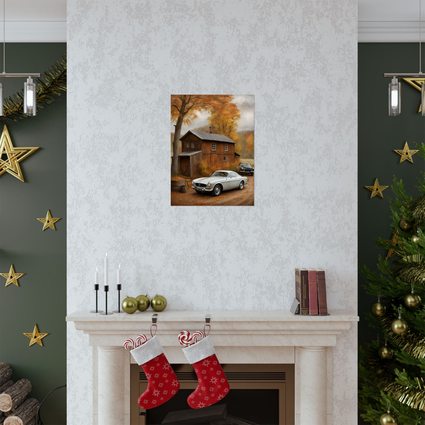 Vintage Autumn Car Art Poster, Rustic Home Decor, Classic Car Wall Art, Autumn Decor, Gift for Car Lovers, Photography Print Printify