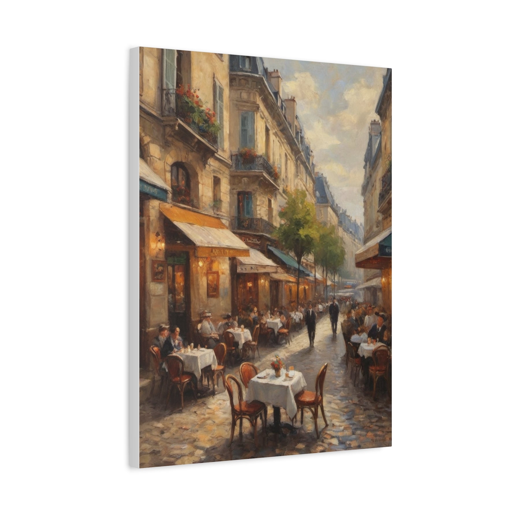 Paris Café Street Scene Matte Canvas Wall Art — Stretched 1.25" - AquilVision