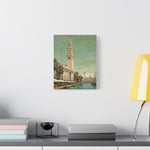 Vintage Harbor Clocktower Canvas Print — Coastal Cityscape Wall Art - AquilVision