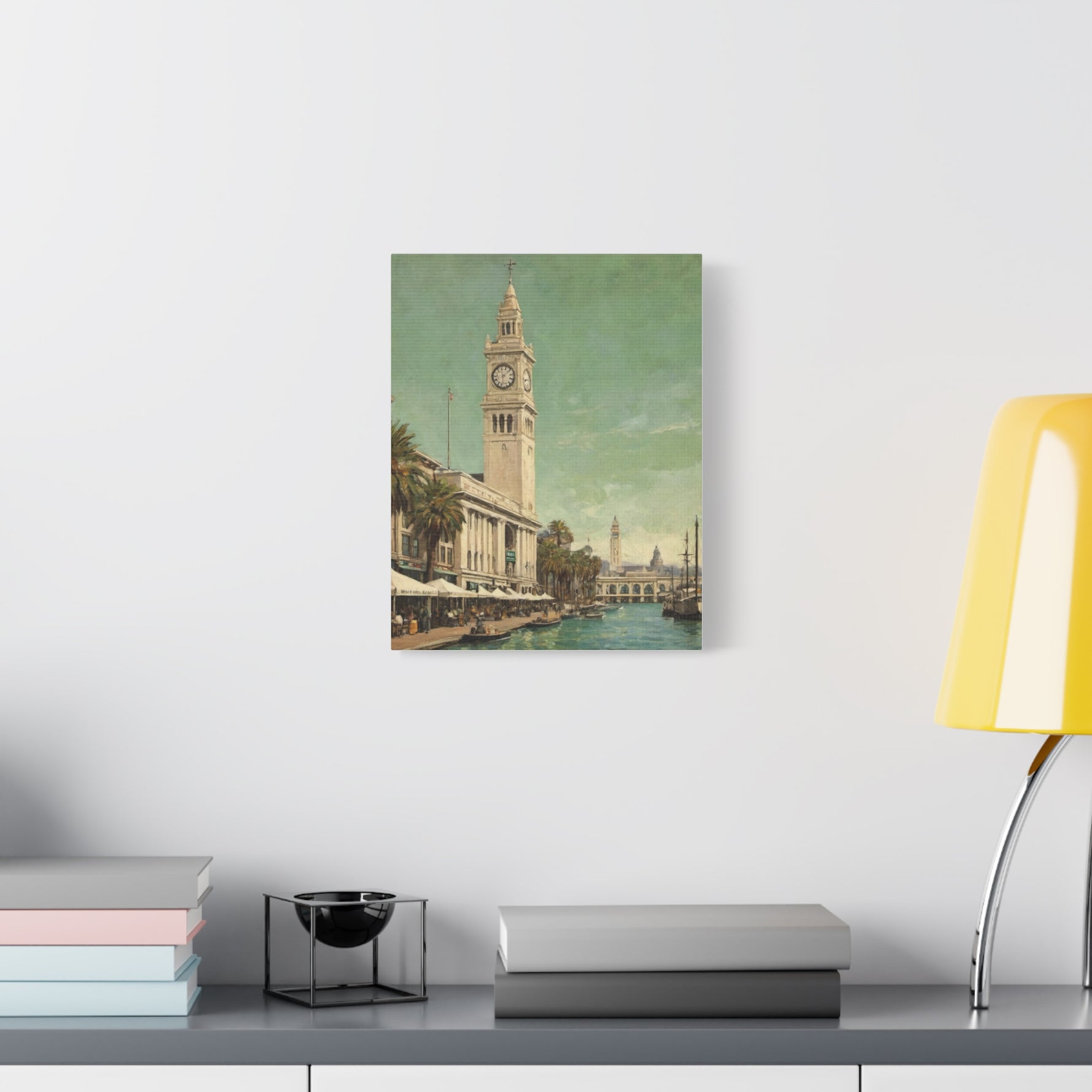 Vintage Harbor Clocktower Canvas Print — Coastal Cityscape Wall Art - AquilVision