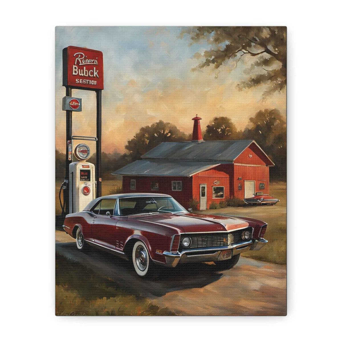 Vintage Muscle Car Canvas Print — Retro Gas Station Wall Art