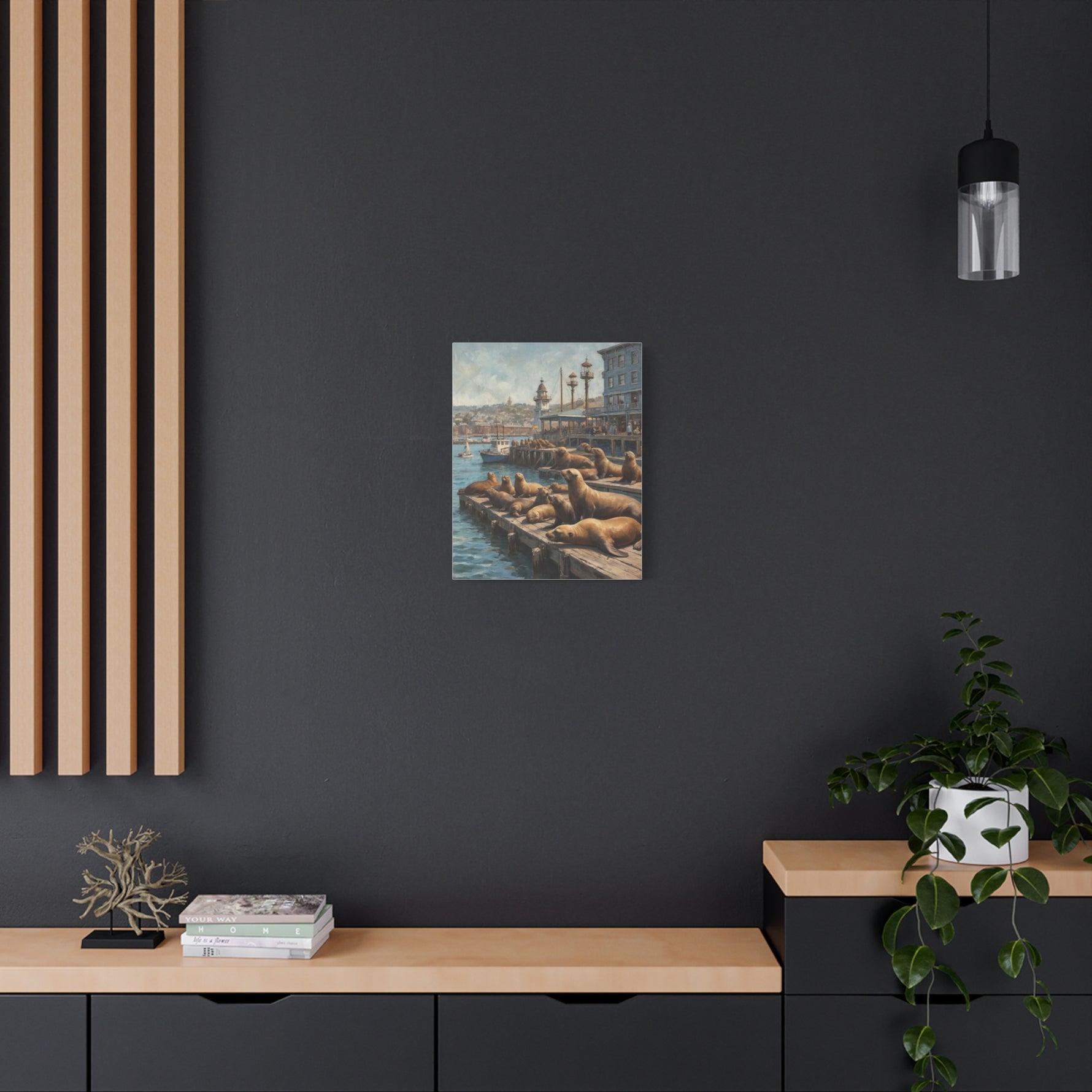 Sea Lions on Pier Matte Canvas Print — Nautical Coastal Wall Art - AquilVision